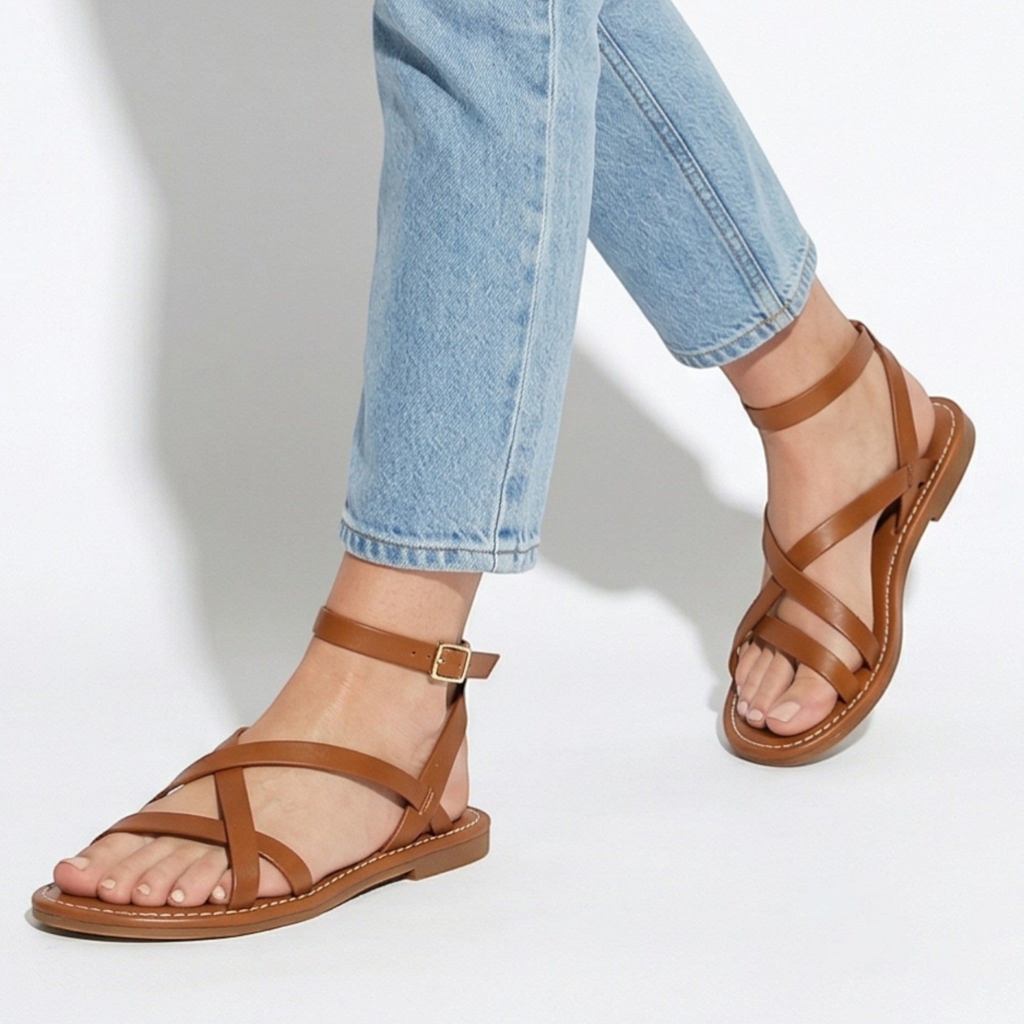 Emily - Women's Summer Flat Strap Sandals - Sandals - Brown - Parker&Brooks