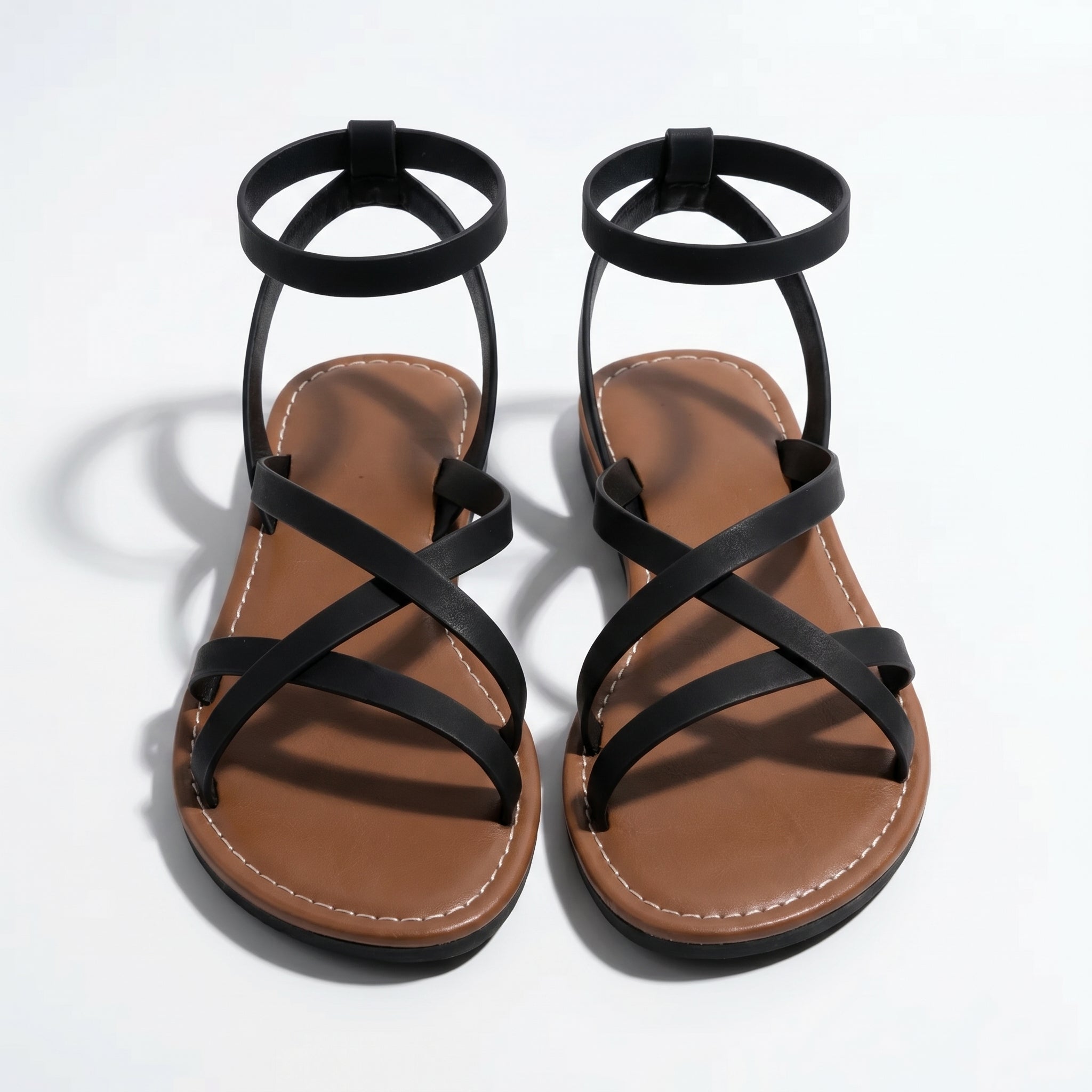 Emily - Women's Summer Flat Strap Sandals - Sandals - Black - Parker&Brooks