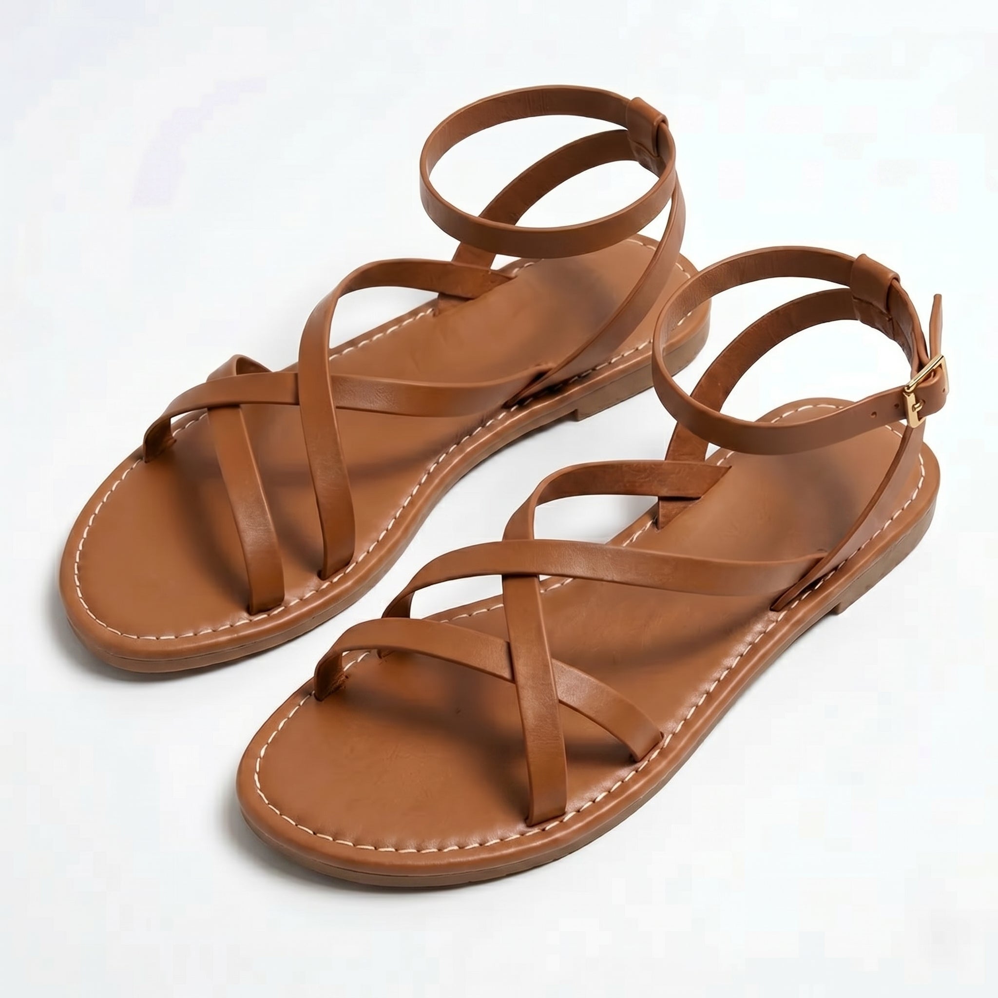 Emily - Women's Summer Flat Strap Sandals - Sandals - Brown - Parker&Brooks