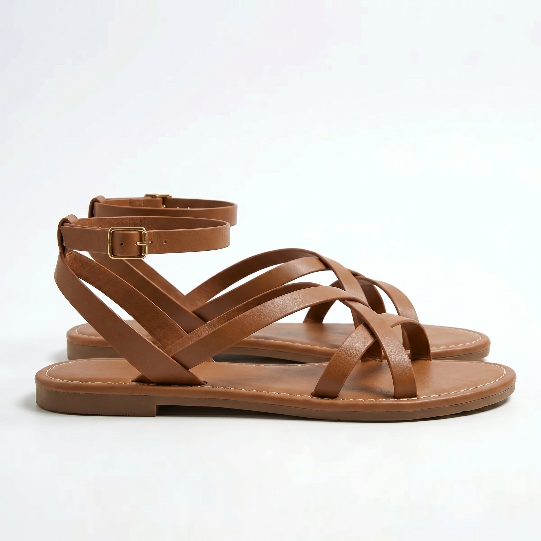 Emily - Women's Summer Flat Strap Sandals - Sandals - Brown - Parker&Brooks