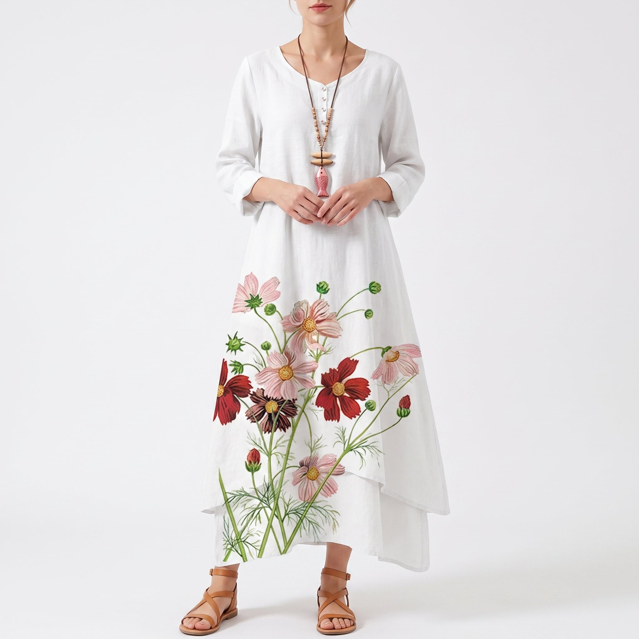 Emma - Women's Summer Floral Border Print Maxi Dress - Dresses - White - Parker&Brooks