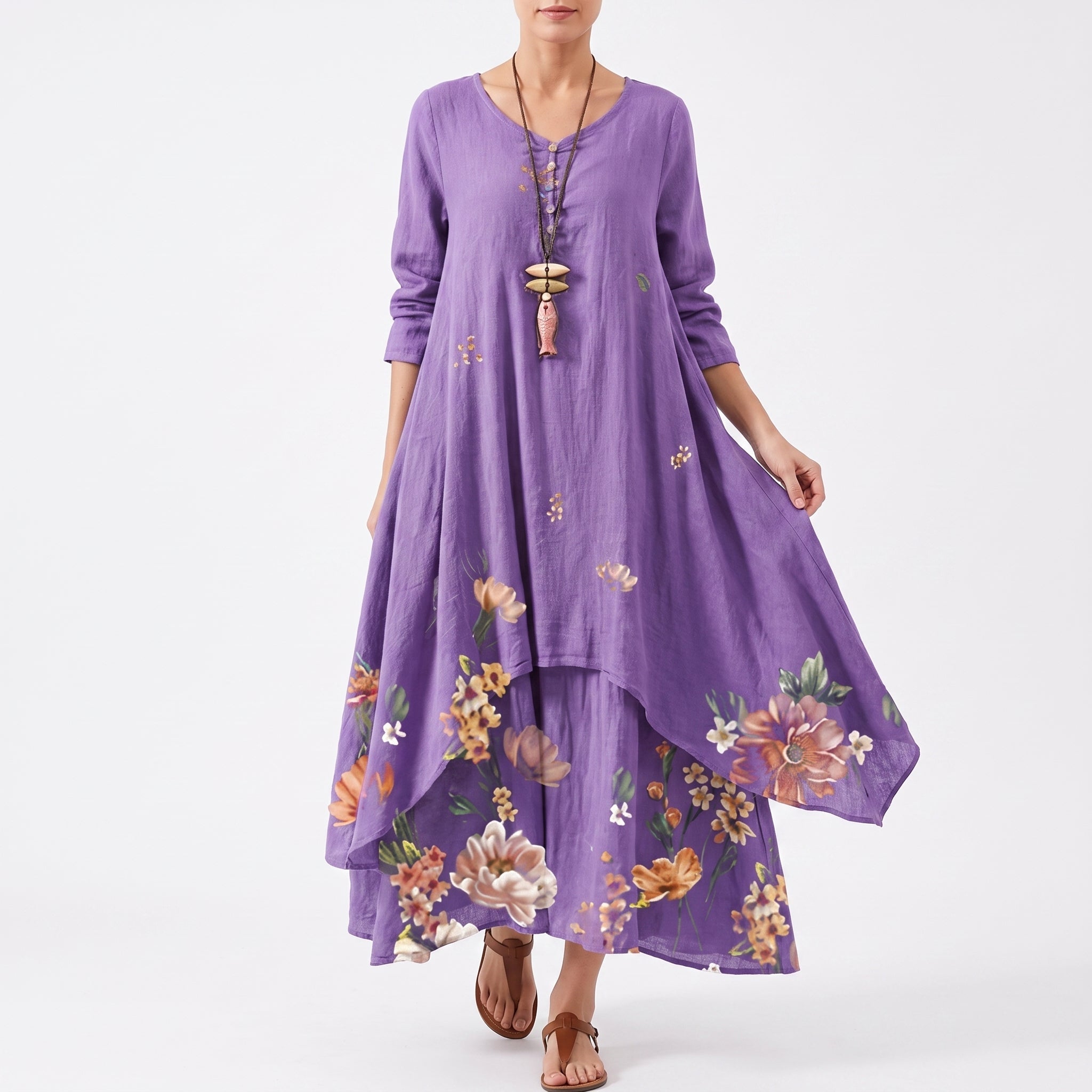 Emma - Women's Summer Floral Border Print Maxi Dress - Dresses - Lavender - Parker&Brooks