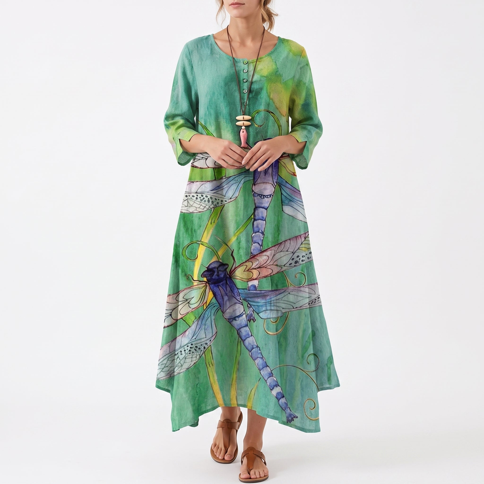 Emma - Women's Summer Floral Border Print Maxi Dress - Dresses - Green - Parker&Brooks