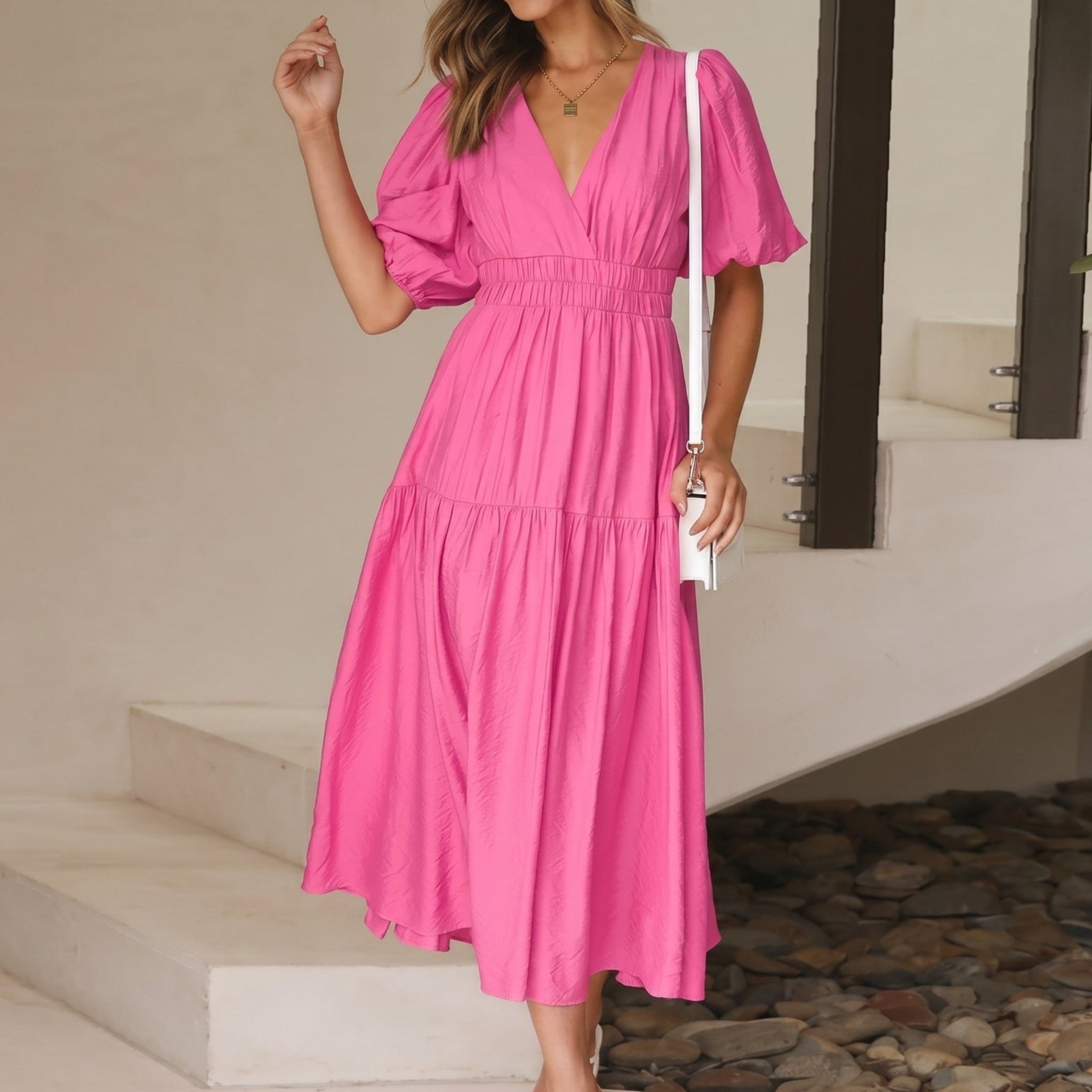 Emma - Women's Summer Smocked Waist Maxi Dress - Maxi Dresses - Pink - Parker&Brooks
