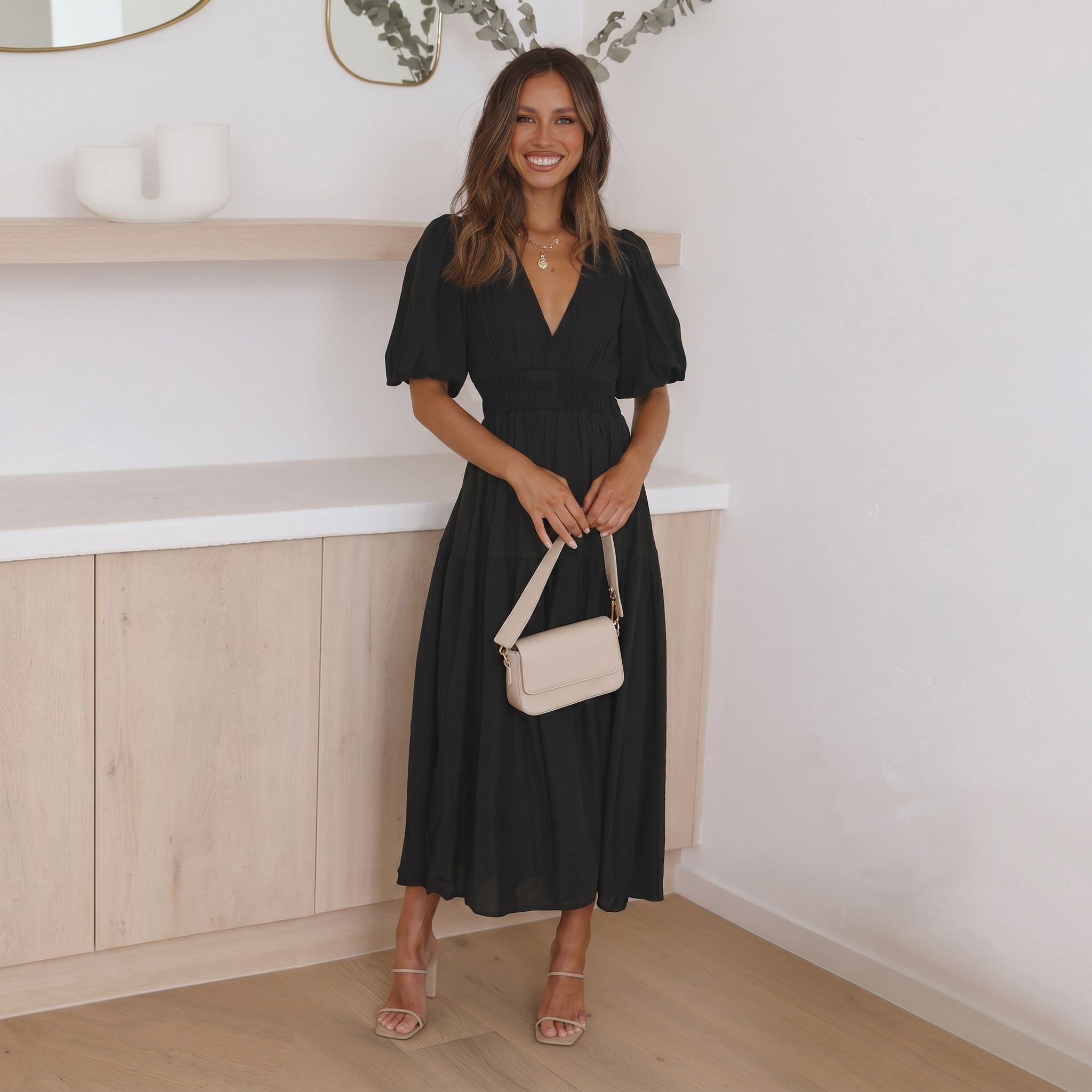 Emma - Women's Summer Smocked Waist Maxi Dress - Maxi Dresses - Black - Parker&Brooks