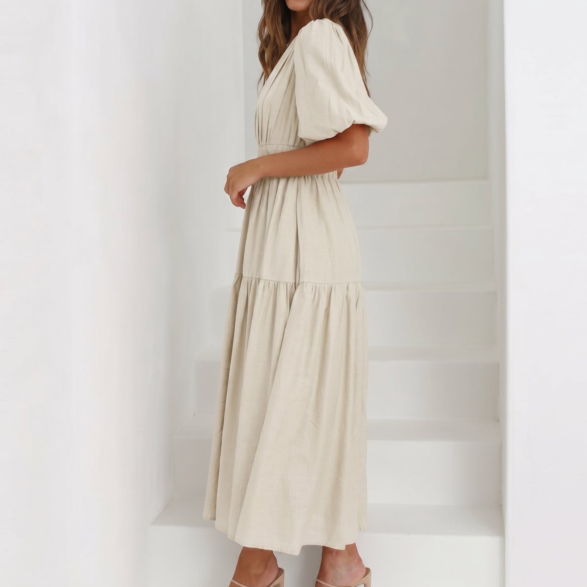 Emma - Women's Summer Smocked Waist Maxi Dress - Maxi Dresses - Cream - Parker&Brooks