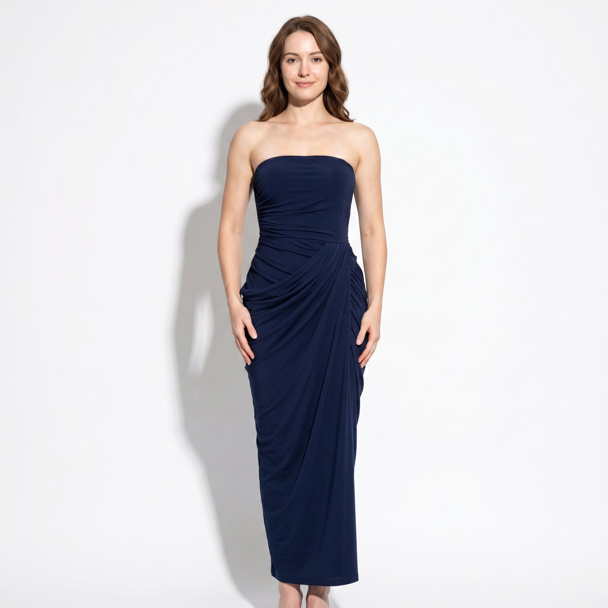 Eva - Women's Strapless Ruched Bridesmaid Maxi Dress - Maxi Dresses - Dark Blue - Parker&Brooks