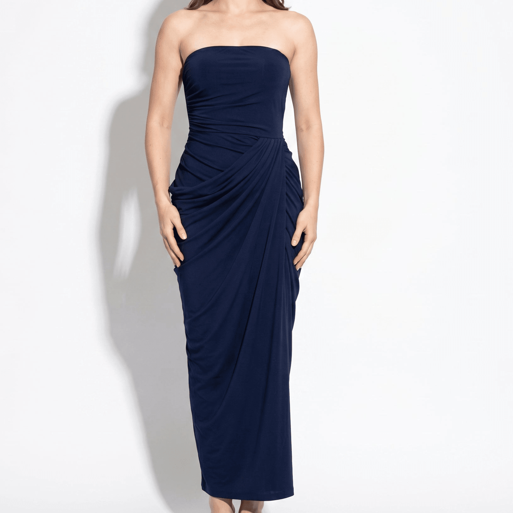 Eva - Women's Strapless Ruched Bridesmaid Maxi Dress - Maxi Dresses - Dark Blue - Parker&Brooks