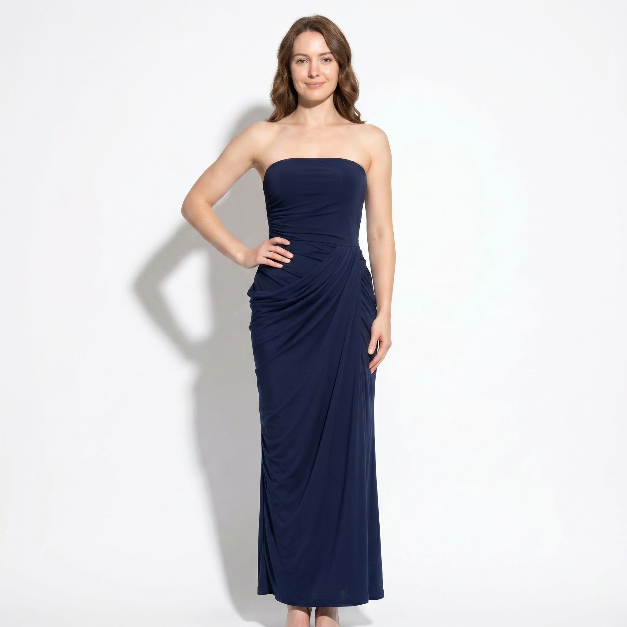 Eva - Women's Strapless Ruched Bridesmaid Maxi Dress - Maxi Dresses - Dark Blue - Parker&Brooks