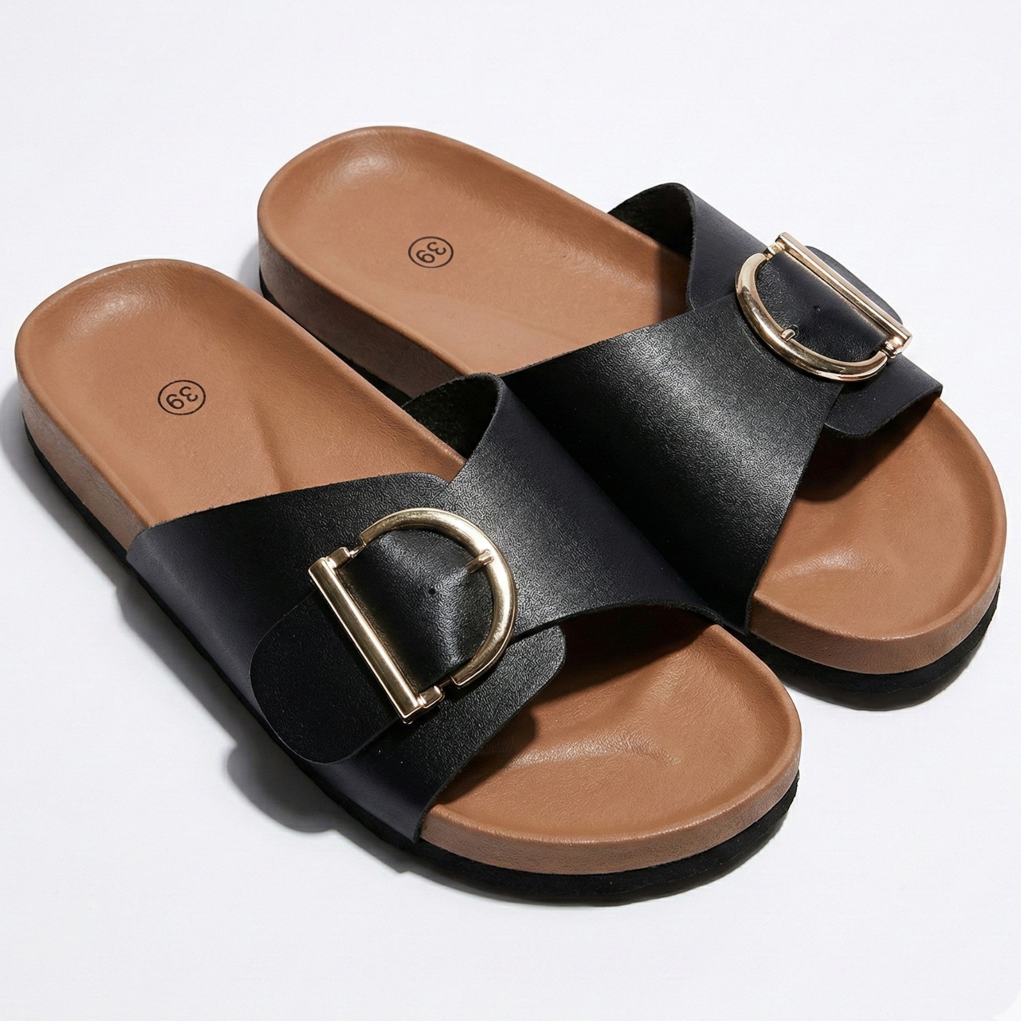 Evie - Women's Buckle Strap Sandals - Sandals - Black - Parker&Brooks