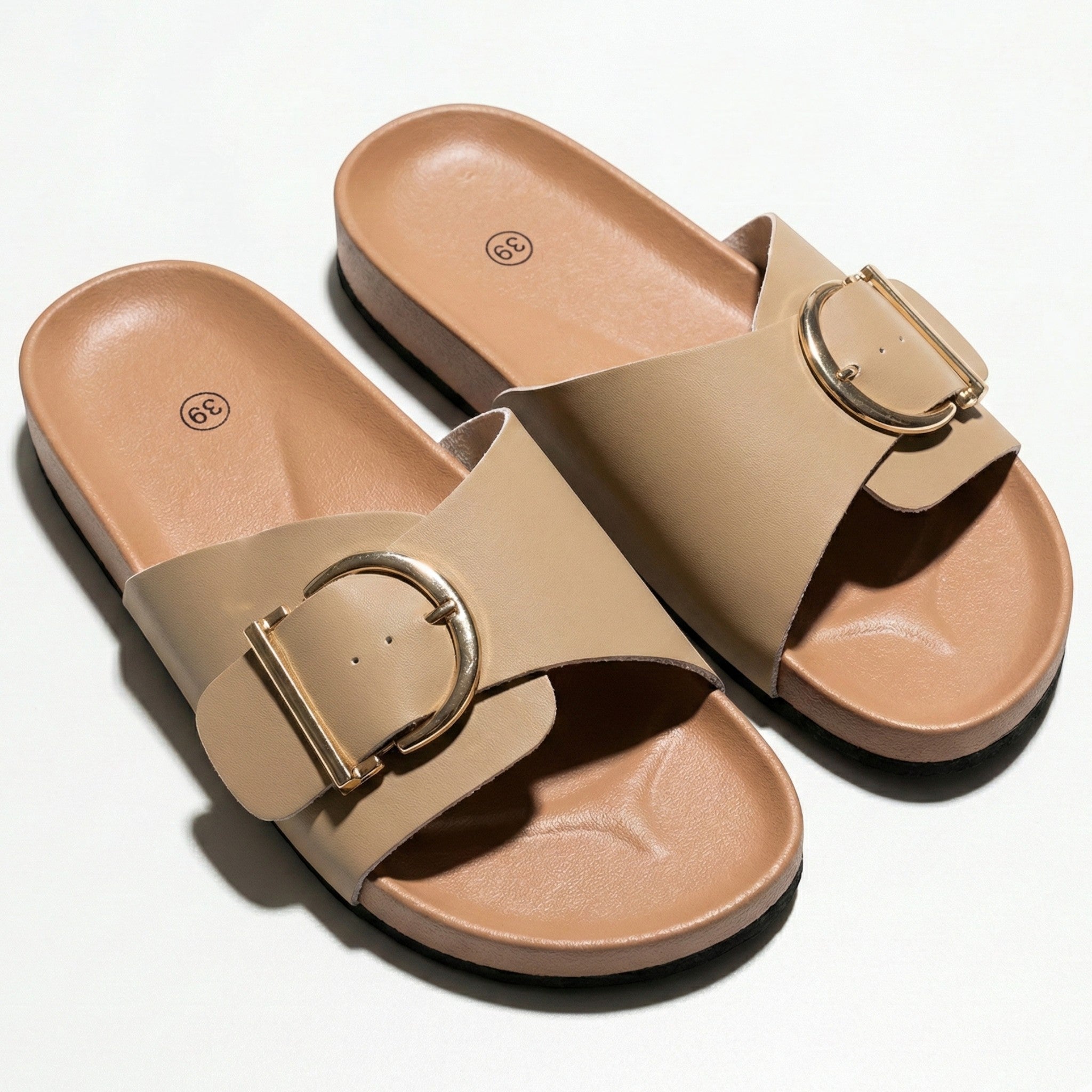 Evie - Women's Buckle Strap Sandals - Sandals - Khaki - Parker&Brooks