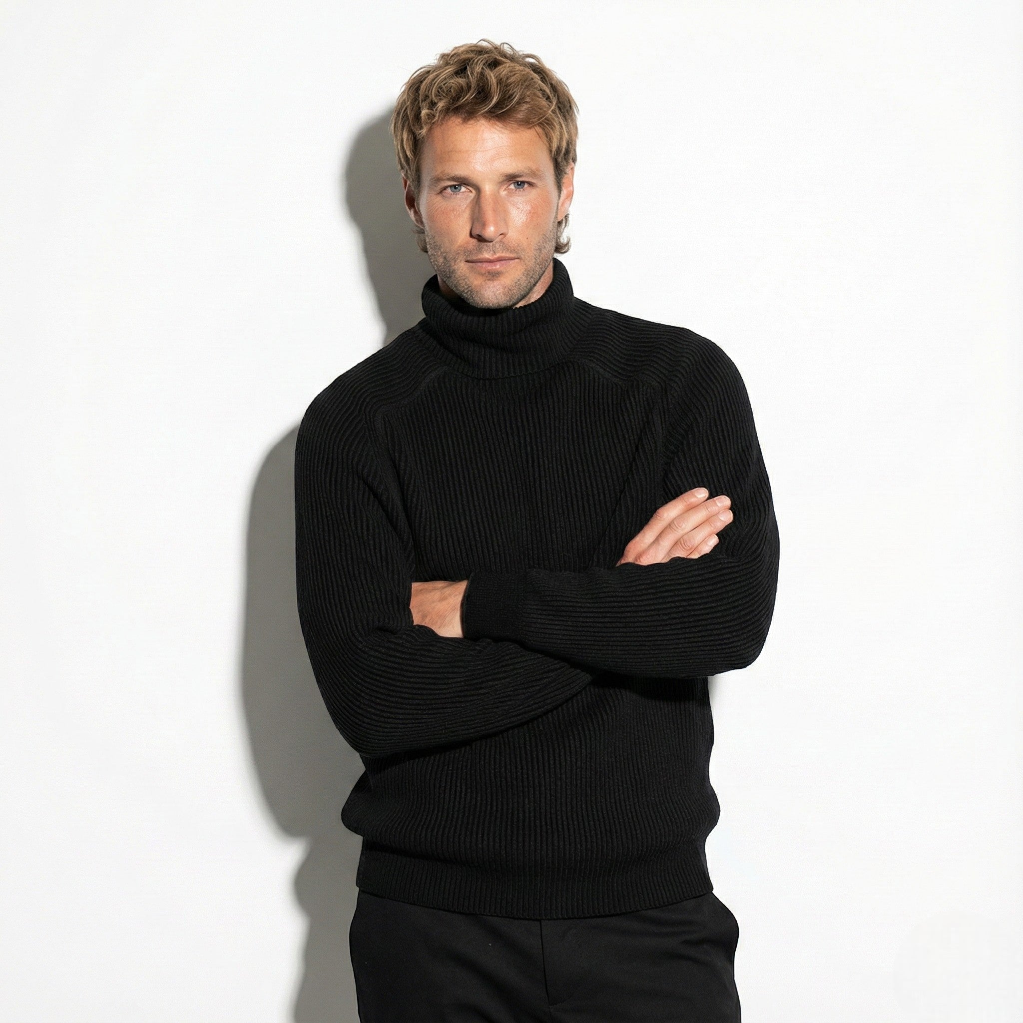Men's Ribbed Turtleneck Sweater with Raglan Sleeves