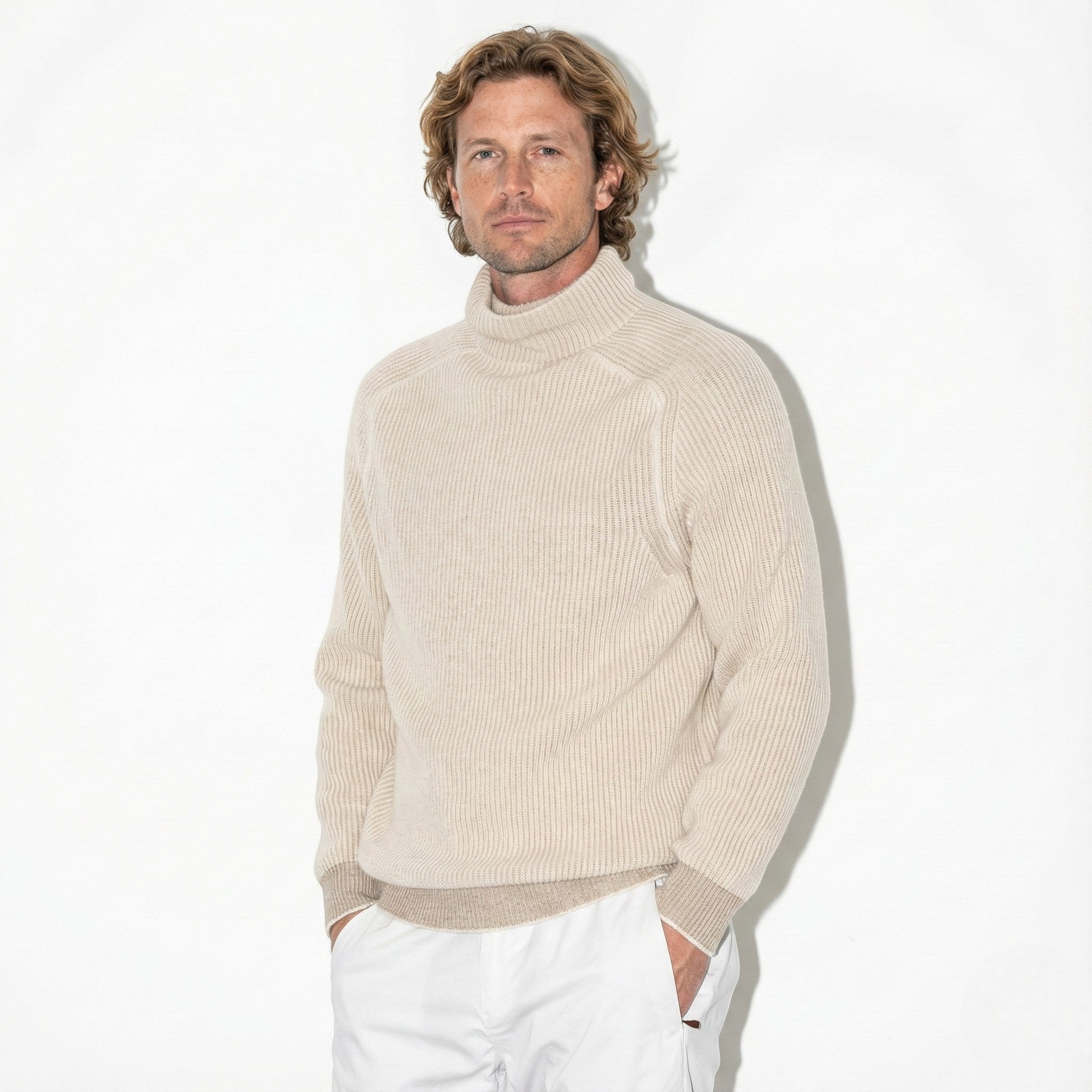 Men's Ribbed Turtleneck Sweater with Raglan Sleeves