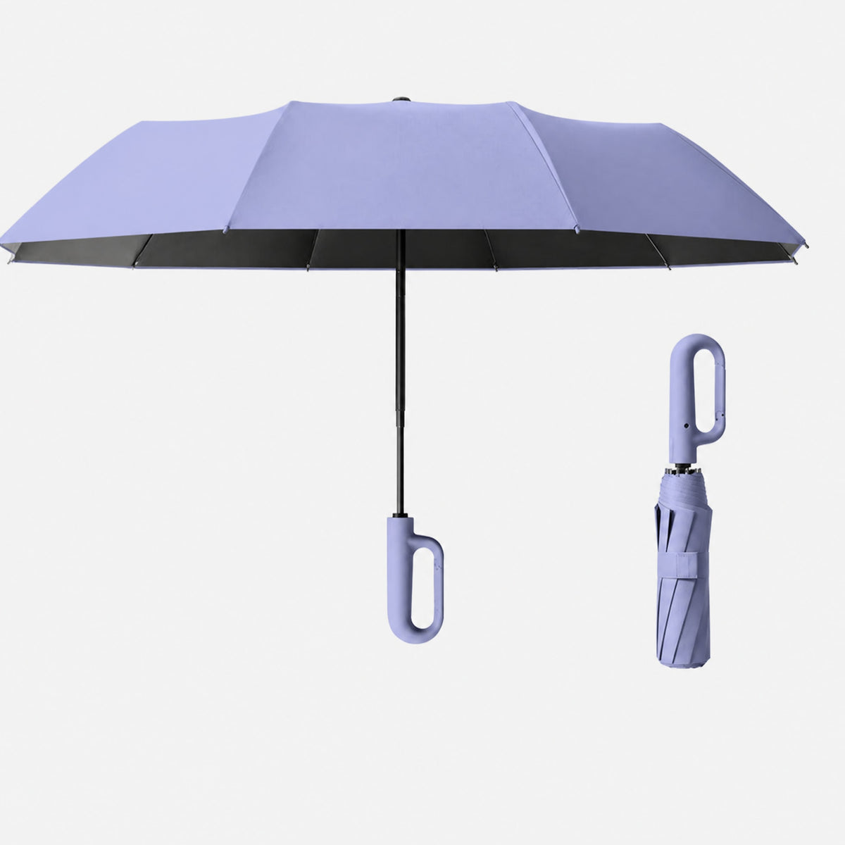 Automatic Windproof Compact Umbrella with Carabiner Handle