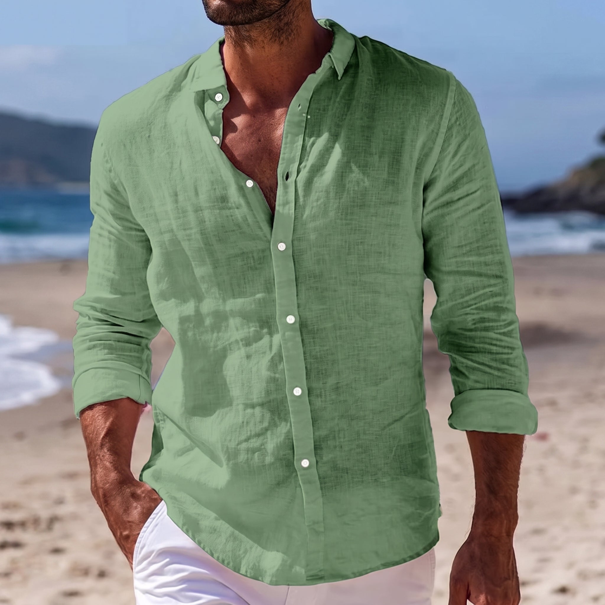 Felix - Men's Summer Relaxed Fit Button-Down Shirt - Shirts - Green - Parker&Brooks