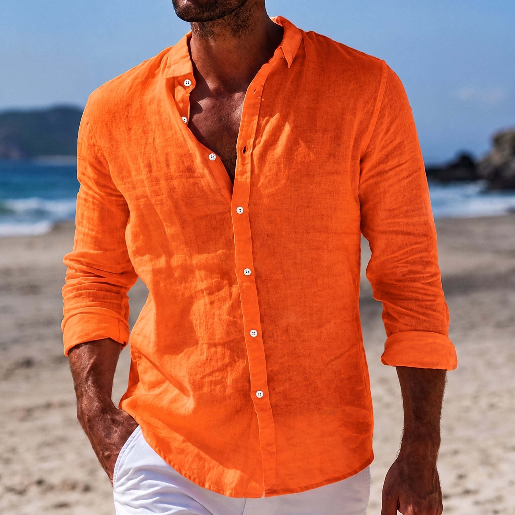 Felix - Men's Summer Relaxed Fit Button-Down Shirt - Shirts - Orange - Parker&Brooks