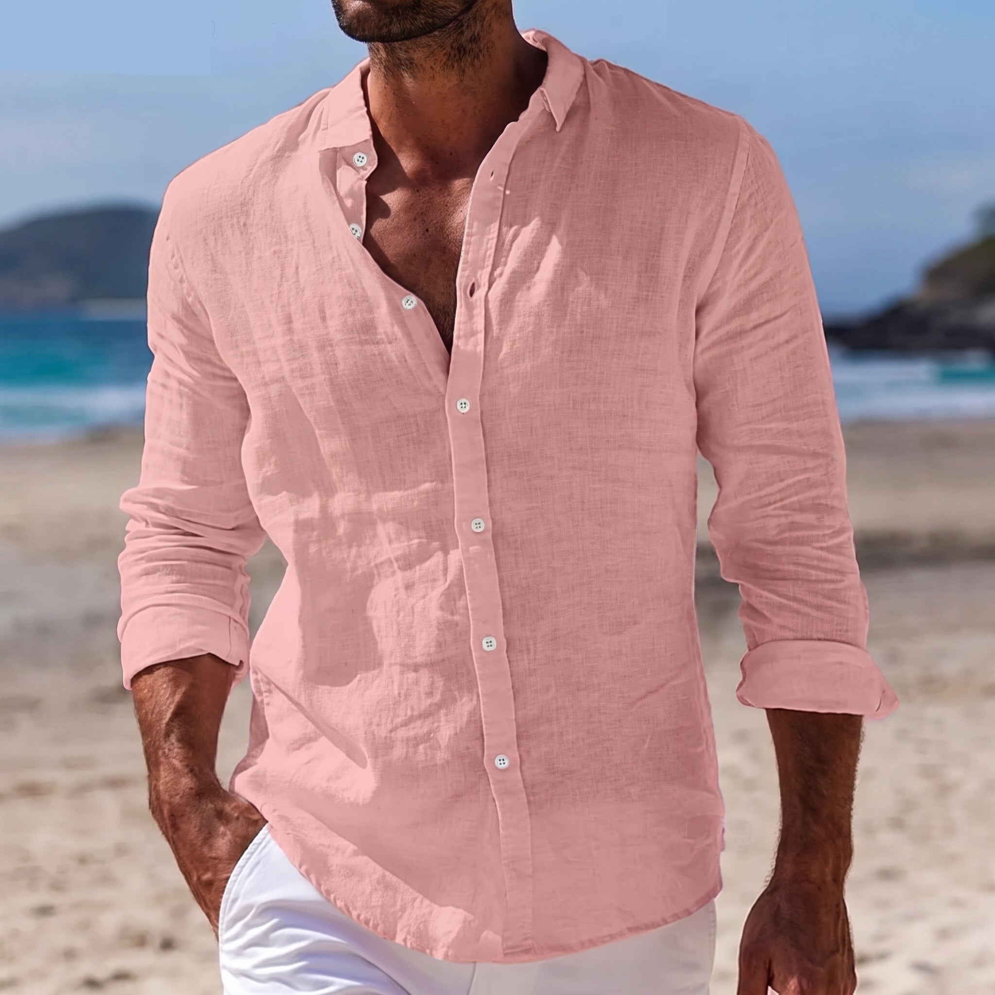 Felix - Men's Summer Relaxed Fit Button-Down Shirt - Shirts - Pink - Parker&Brooks