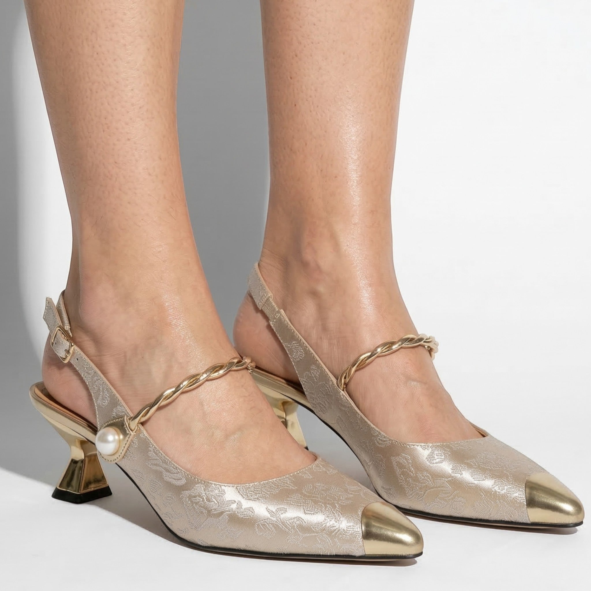 Flora - Women's Pointed Toe Mary Jane Heels - Sandal - Beige - Parker&Brooks