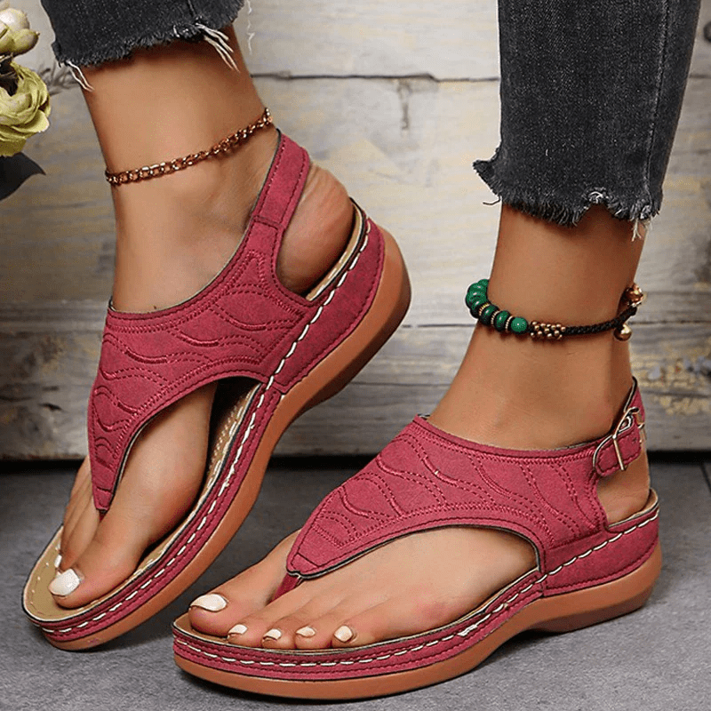 Florence - Women's Orthopedic Wedge Sandals - Sandals - Red - Parker&Brooks