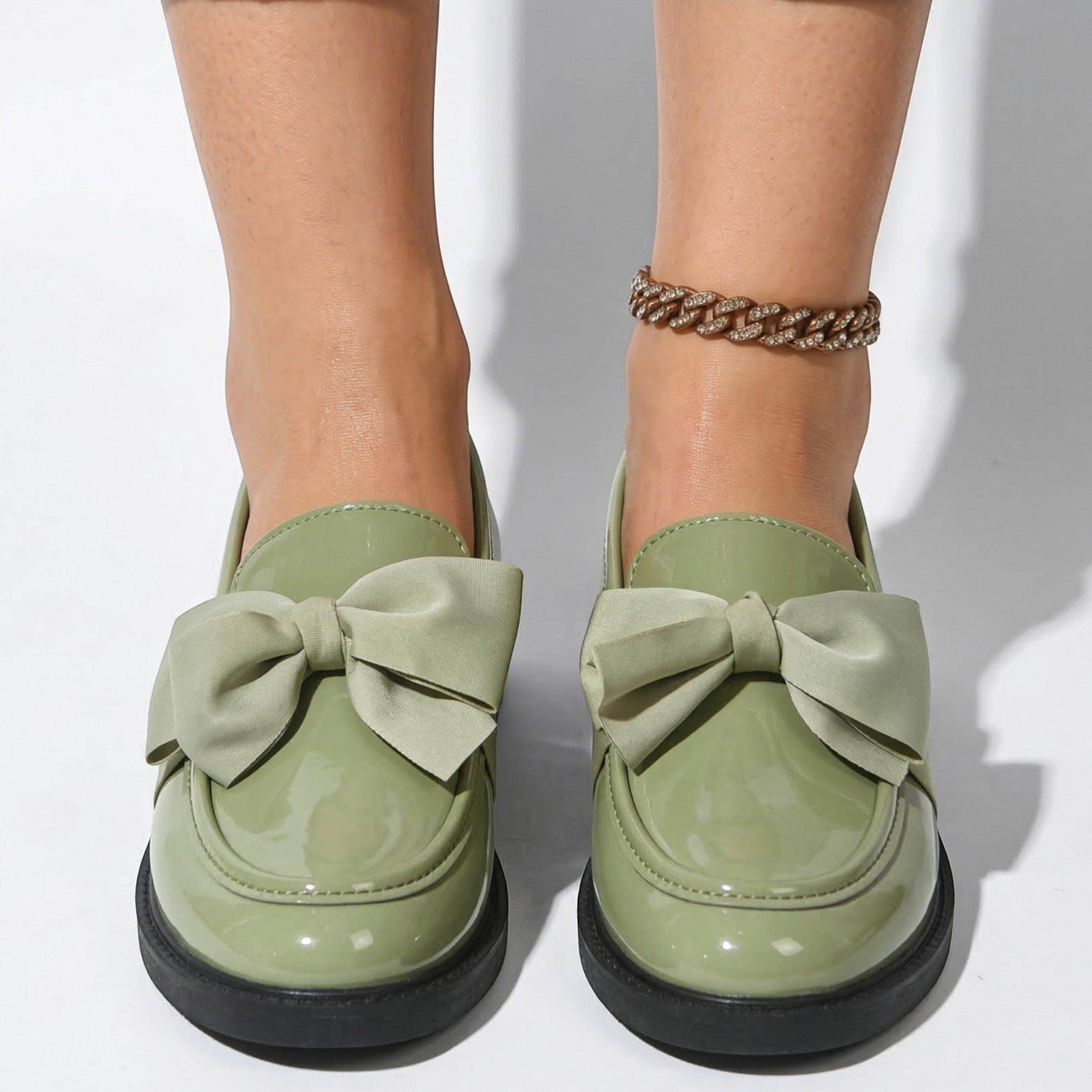 Florence - Women's Platform Loafers with Bow Detail - Loafers - Green - Parker&Brooks