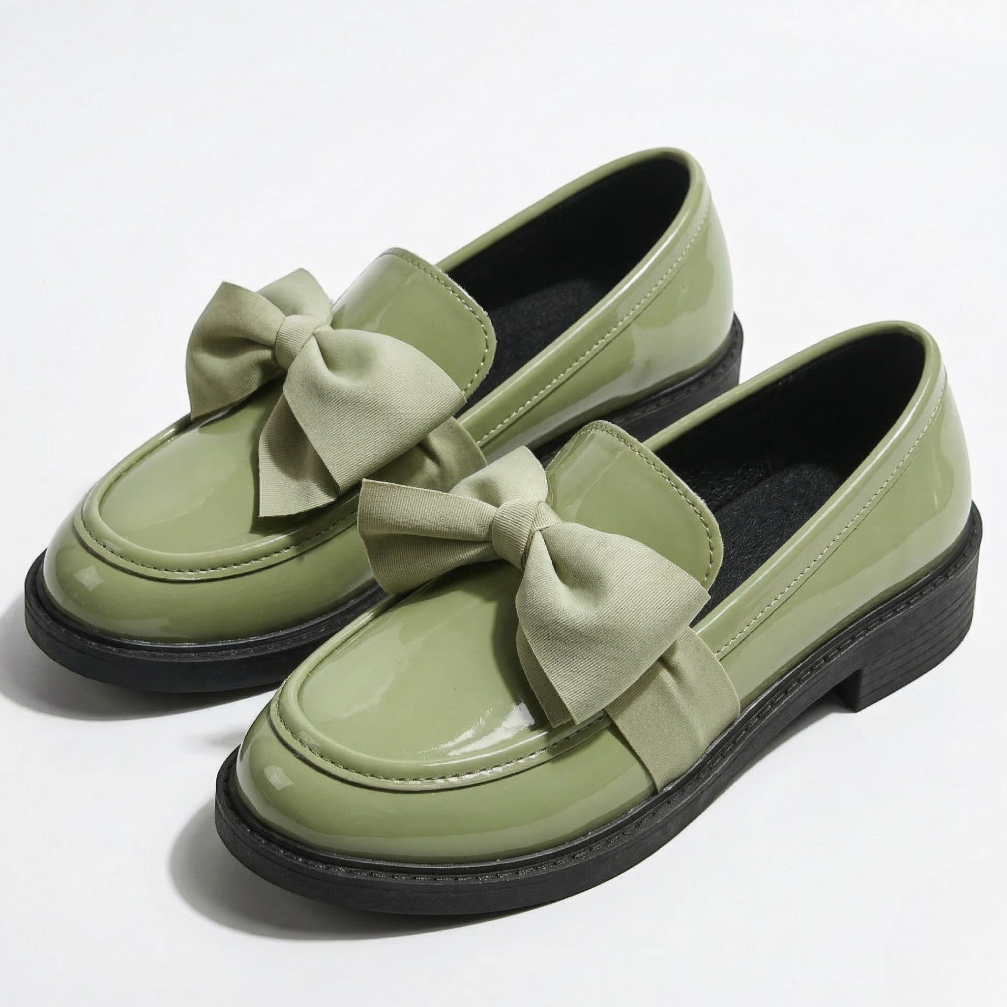 Florence - Women's Platform Loafers with Bow Detail - Loafers - Green - Parker&Brooks