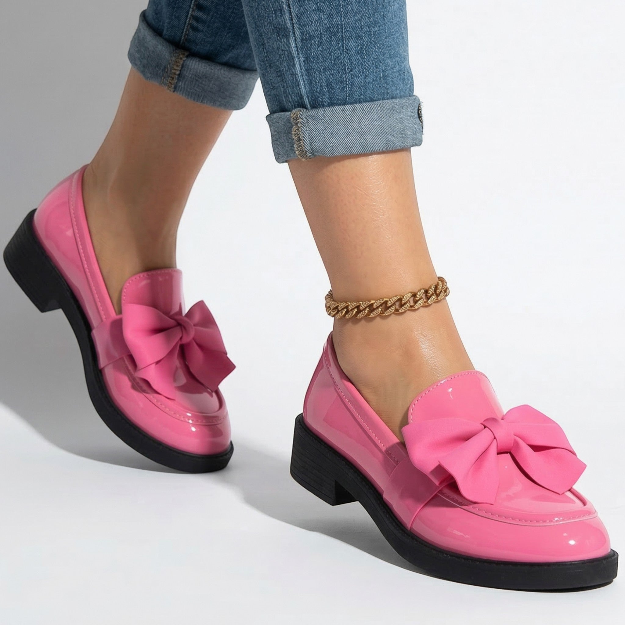 Florence - Women's Platform Loafers with Bow Detail - Loafers - Pink - Parker&Brooks