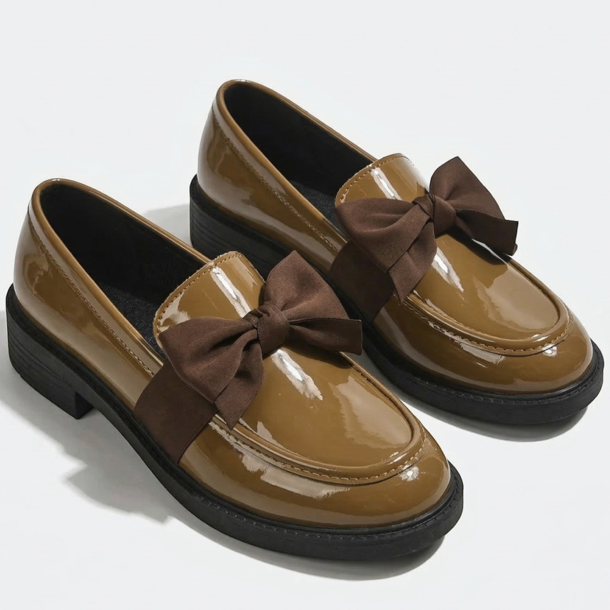 Florence - Women's Platform Loafers with Bow Detail - Loafers - Brown - Parker&Brooks