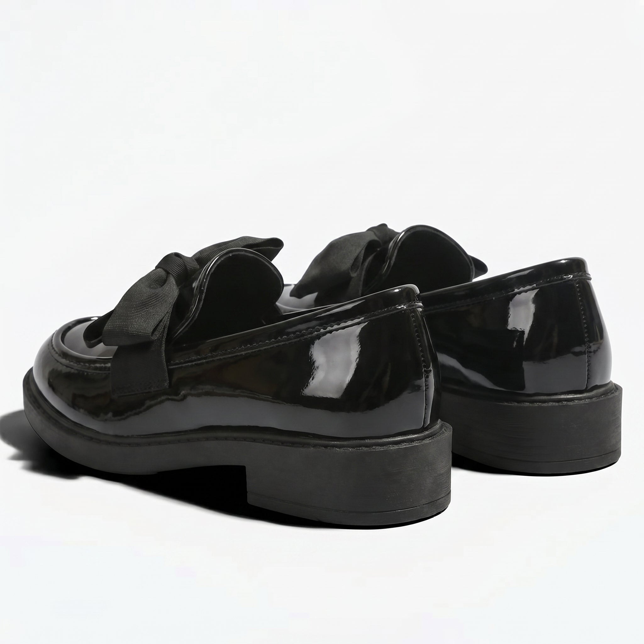 Florence - Women's Platform Loafers with Bow Detail - Loafers - Glossy Black - Parker&Brooks