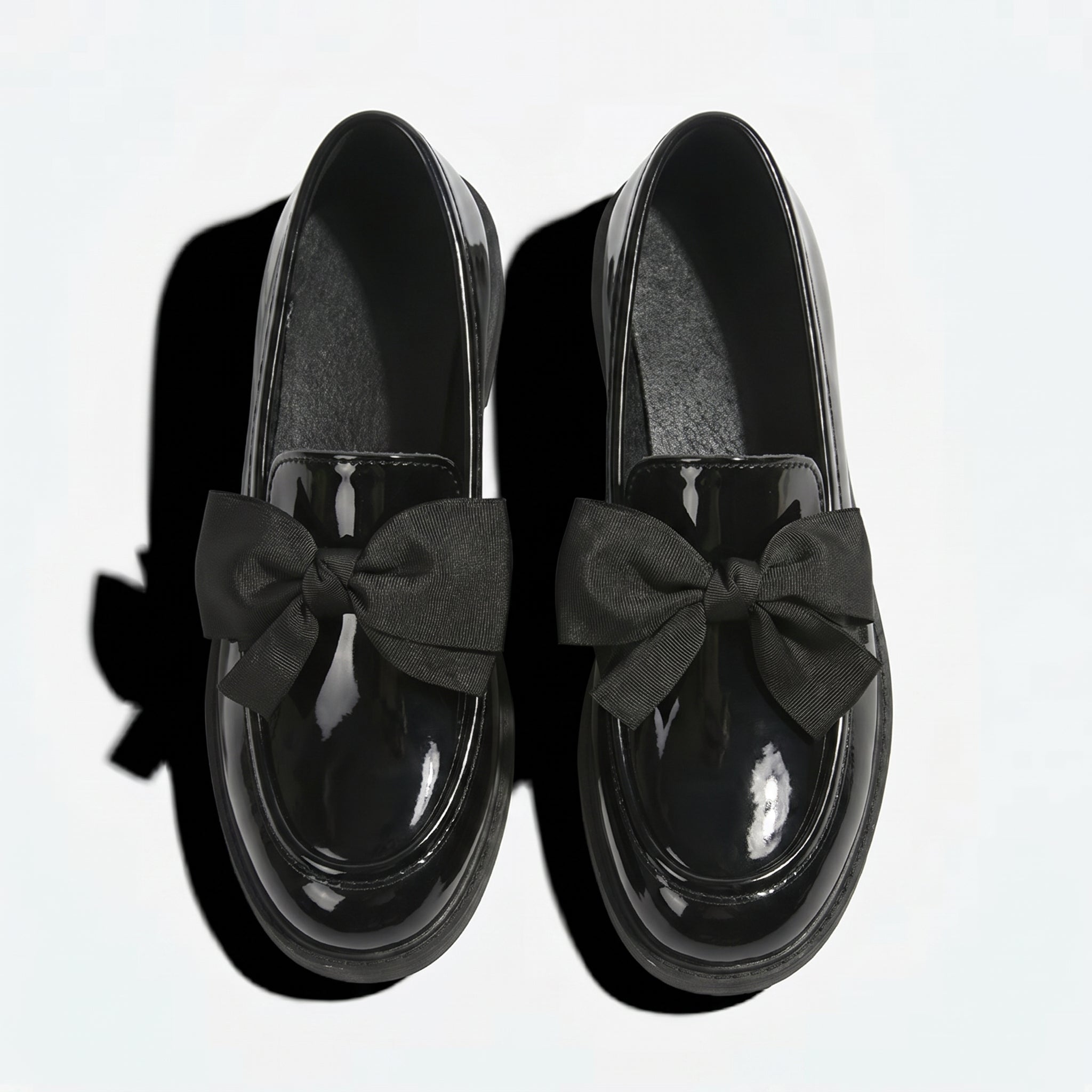Florence - Women's Platform Loafers with Bow Detail - Loafers - Glossy Black - Parker&Brooks