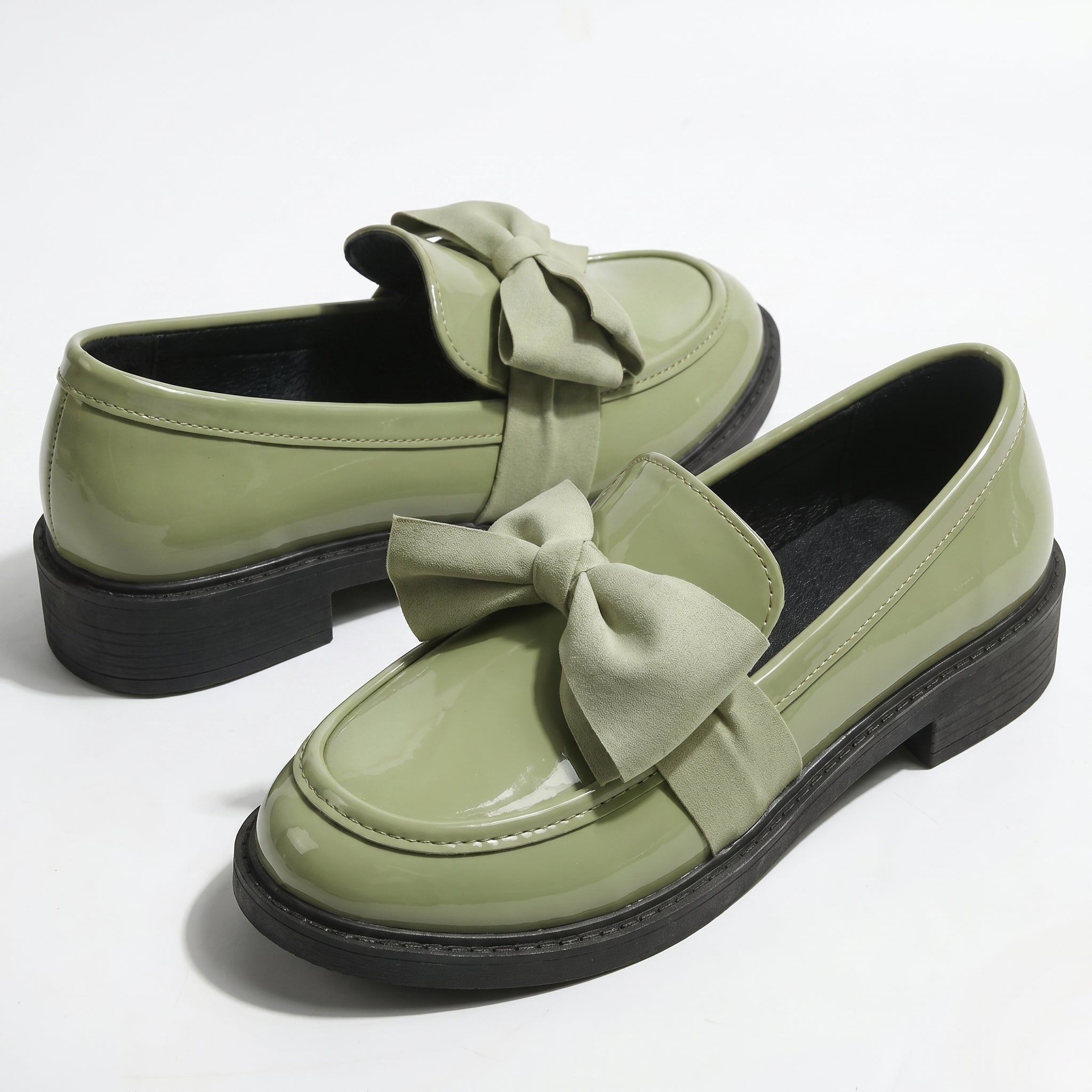 Florence - Women's Platform Loafers with Bow Detail - Loafers - Green - Parker&Brooks
