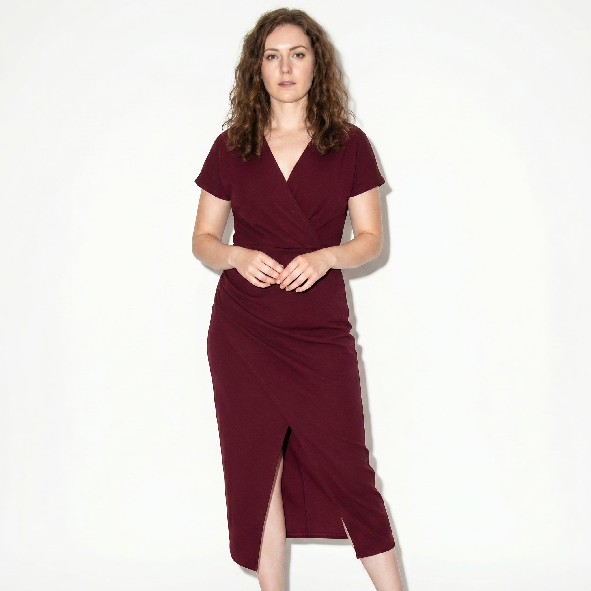 Freya - Women's Ruched Bodycon Casual Midi Dress - Dresses - Burgundy - Parker&Brooks