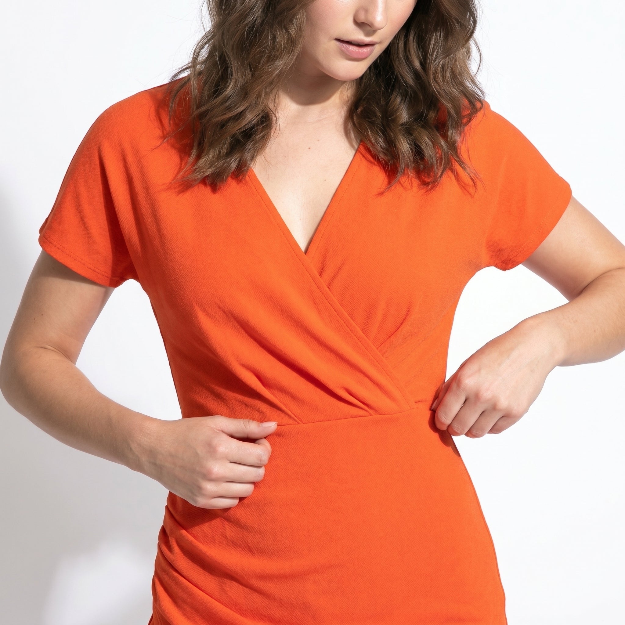 Freya - Women's Ruched Bodycon Casual Midi Dress - Dresses - Orange - Parker&Brooks