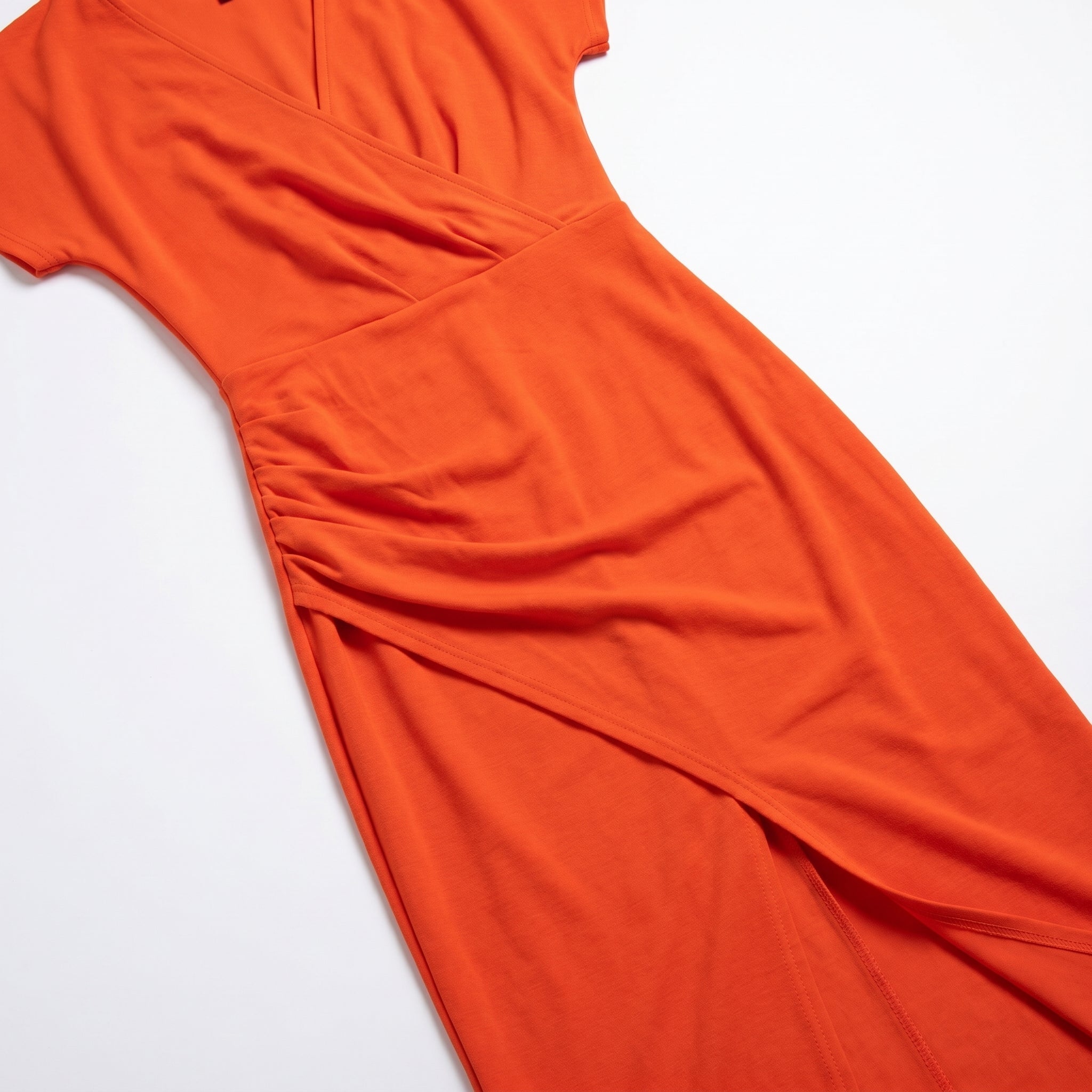 Freya - Women's Ruched Bodycon Casual Midi Dress - Dresses - Orange - Parker&Brooks