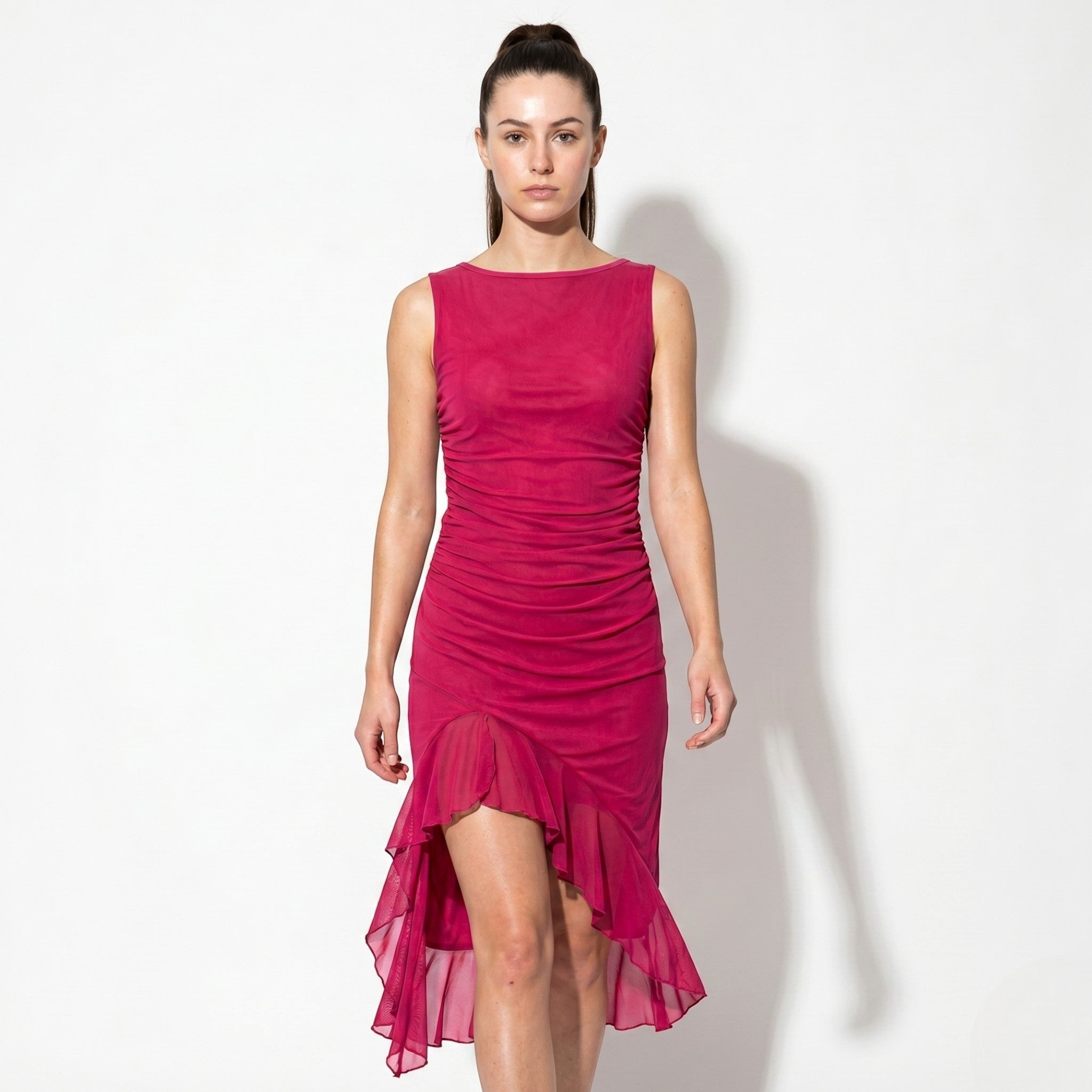 Freya - Women's Ruched Sleeveless Party Midi Dress - Midi Dresses - Pink - Parker&Brooks