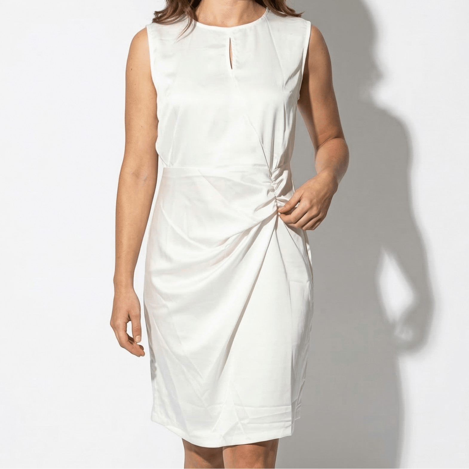 Freya - Women's Sleeveless Ruched Mini Dress - Mini Dresses - White - Parker&Brooks