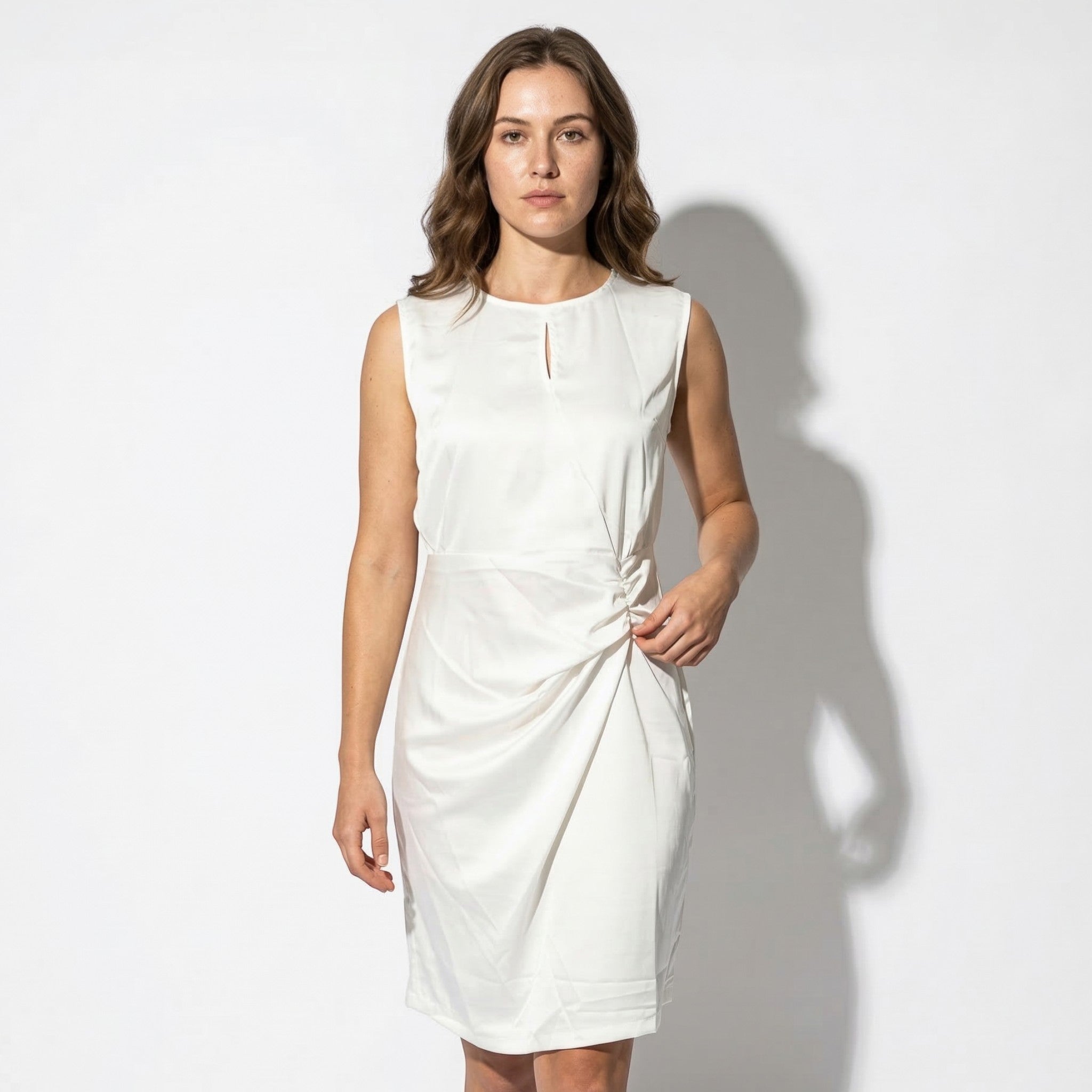 Freya - Women's Sleeveless Ruched Mini Dress - Mini Dresses - White - Parker&Brooks