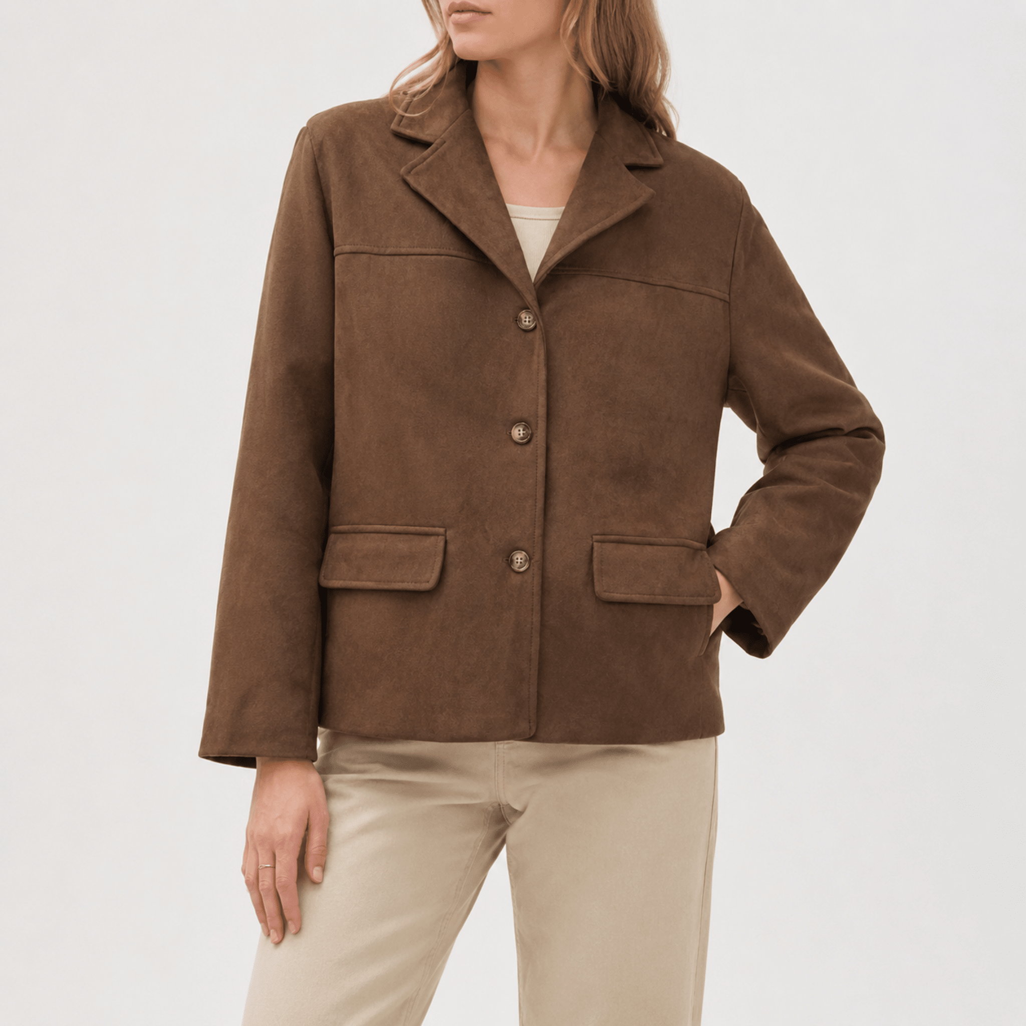 Frieda - Women's Single-Breasted Notch Lapel Blazer - Blazers - Brown - Parker&Brooks