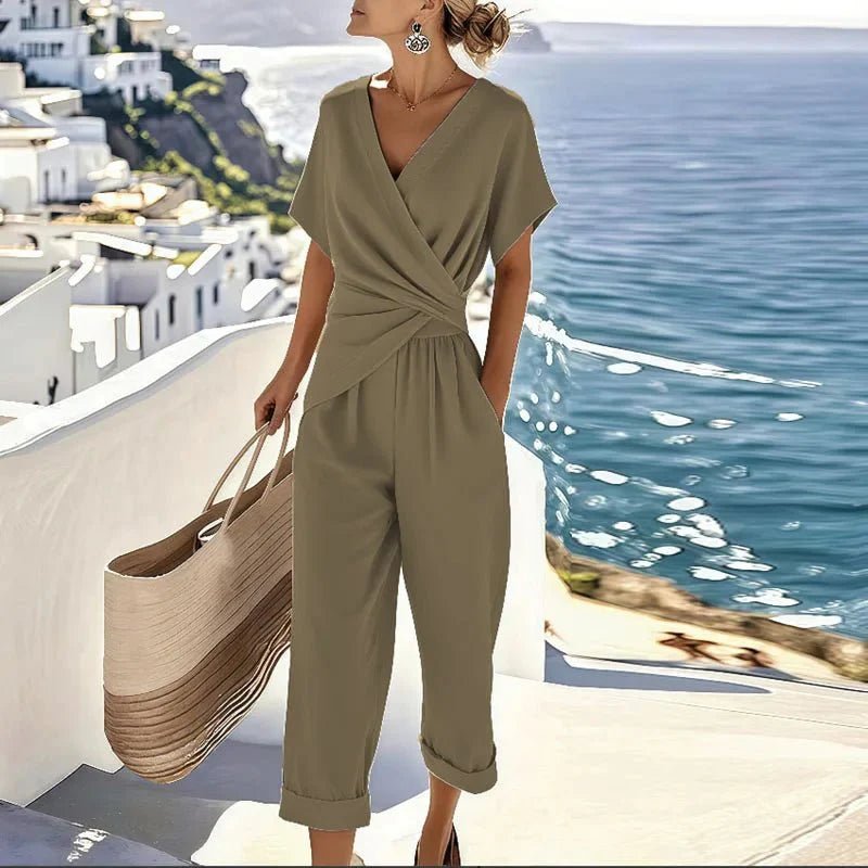 Gemma - Women's Wrap Front Top & Wide Leg Trousers Set - Sets - Green - Parker&Brooks