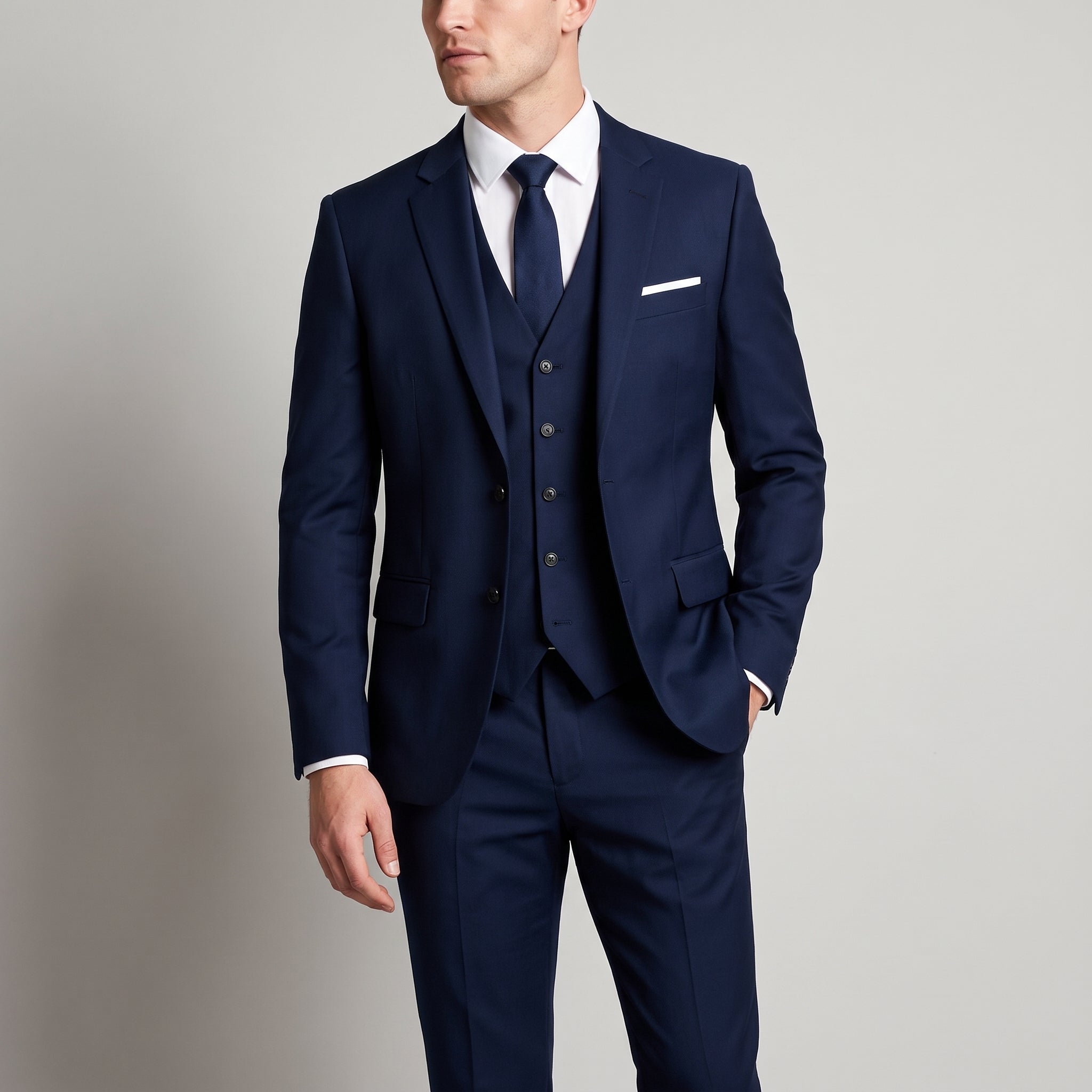 George - Men's Slim Fit Notch Lapel Three-Piece Wedding Guest Suit - Tuxedos - Navy Blue - Parker&Brooks