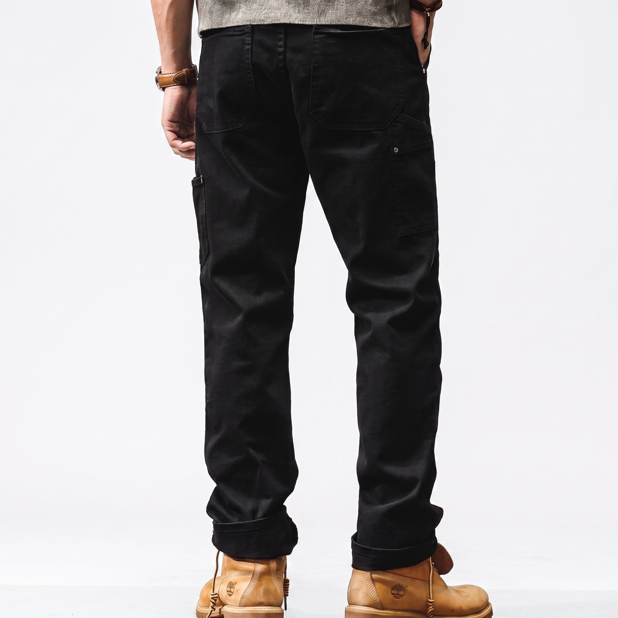 George - Men's Straight Leg Cargo Utility Pants with Rivet Details - Cargo Pants - Black - Parker&Brooks