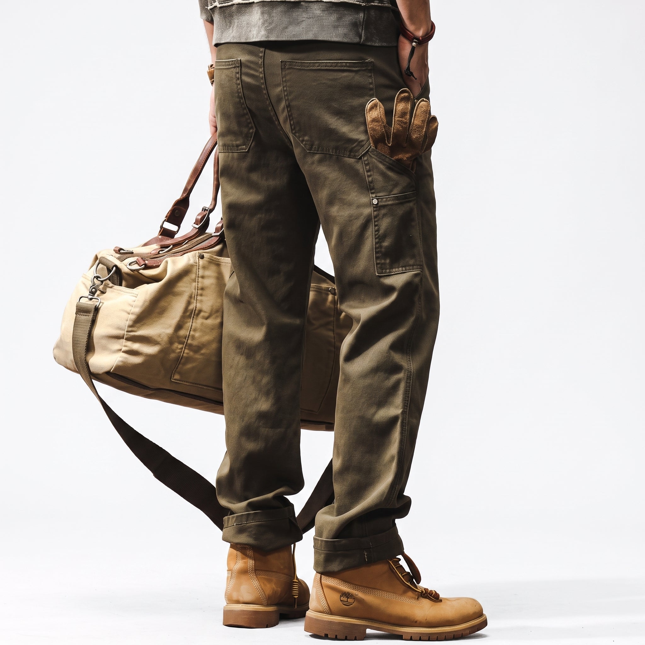 George - Men's Straight Leg Cargo Utility Pants with Rivet Details - Cargo Pants - Green - Parker&Brooks