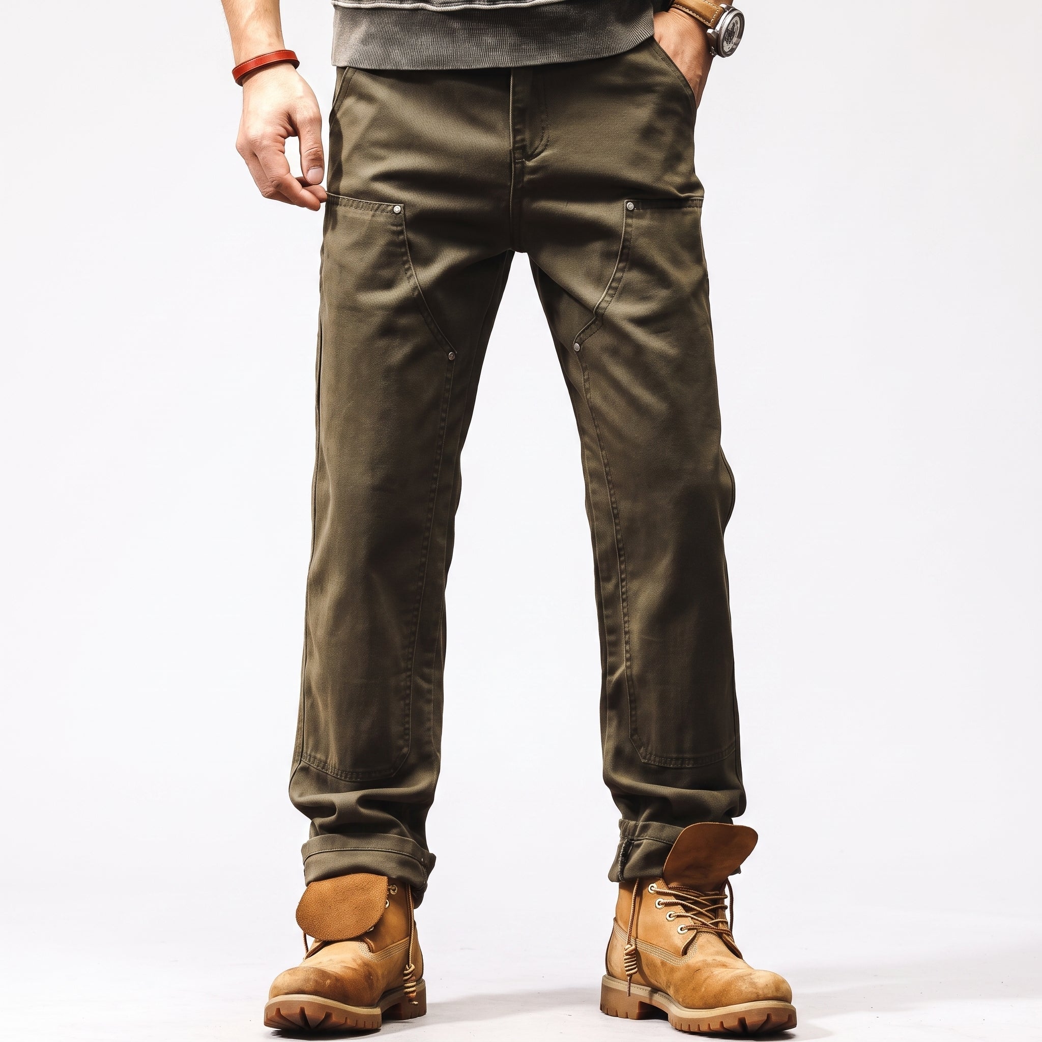 George - Men's Straight Leg Cargo Utility Pants with Rivet Details - Cargo Pants - Green - Parker&Brooks