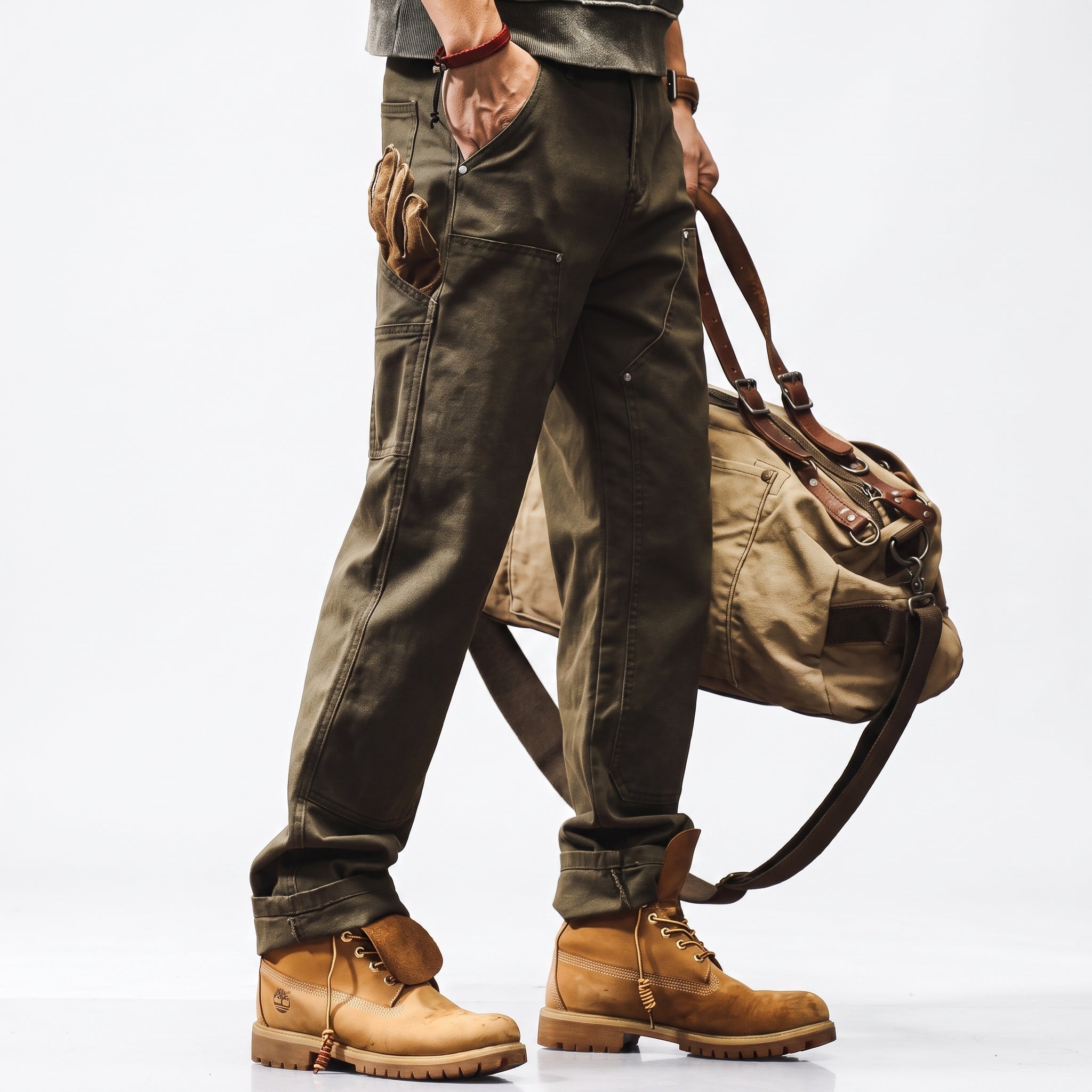 George - Men's Straight Leg Cargo Utility Pants with Rivet Details - Cargo Pants - Green - Parker&Brooks