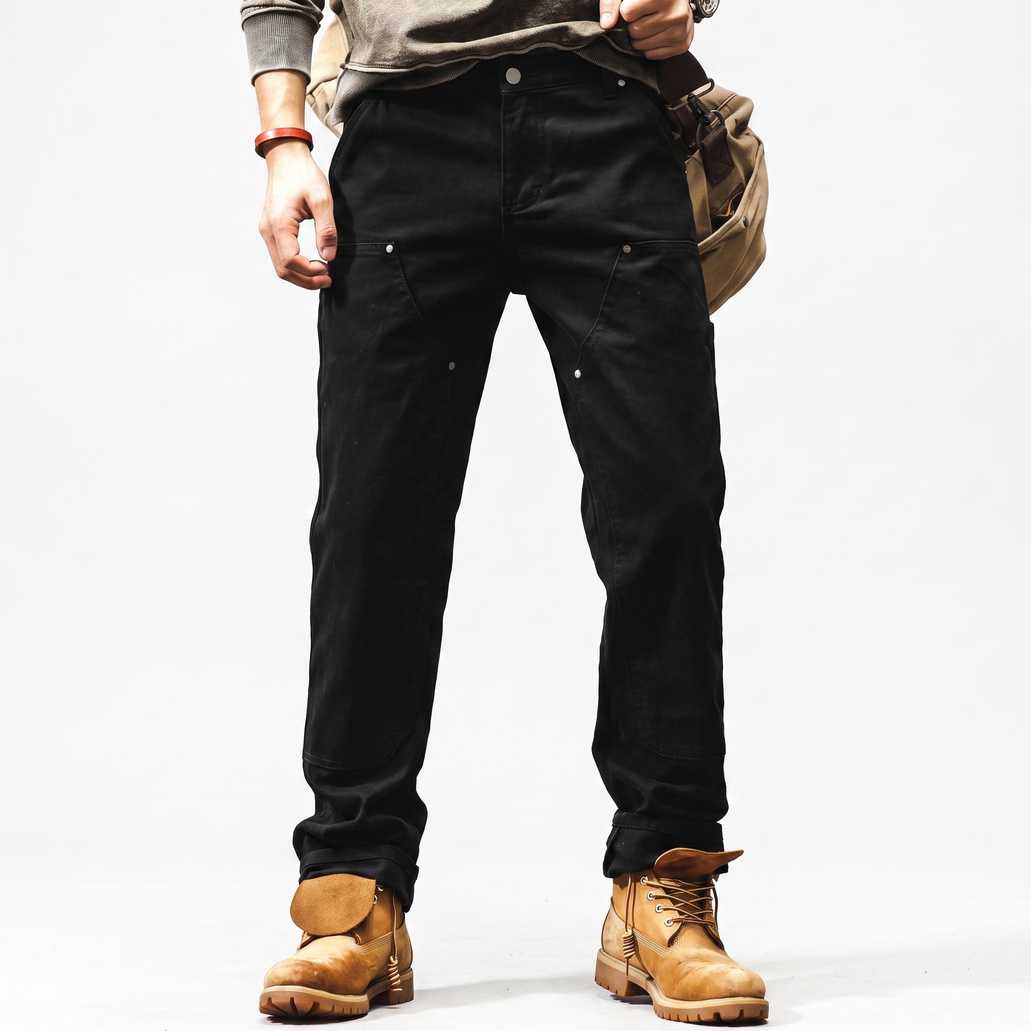 George - Men's Straight Leg Cargo Utility Pants with Rivet Details - Cargo Pants - Black - Parker&Brooks