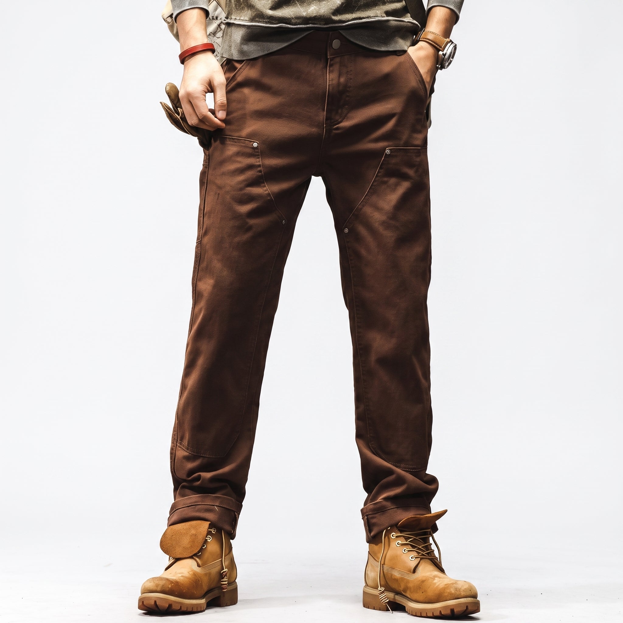 George - Men's Straight Leg Cargo Utility Pants with Rivet Details - Cargo Pants - Brown - Parker&Brooks