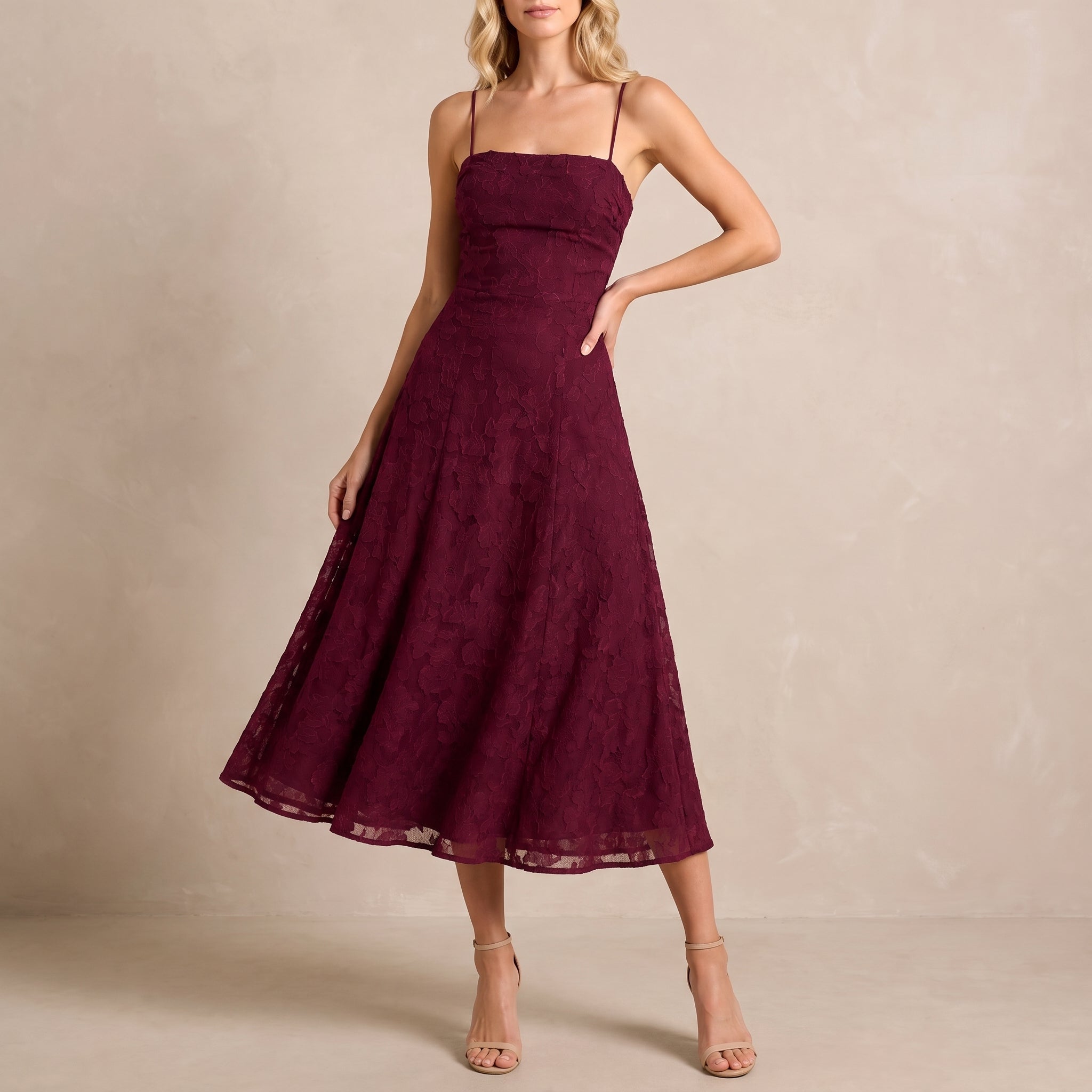 Georgia – Women's Floral Ruched Bodice Evening Maxi Dress - Dresses - Burgundy - Parker&Brooks