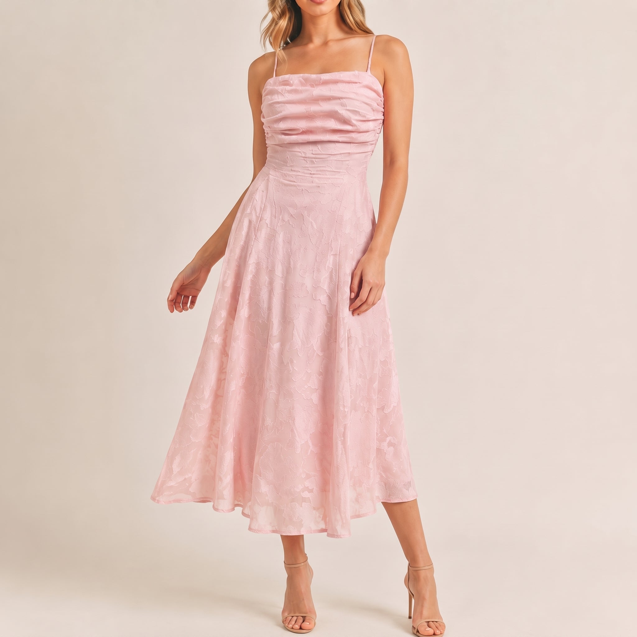Georgia – Women's Floral Ruched Bodice Evening Maxi Dress - Dresses - Pink - Parker&Brooks