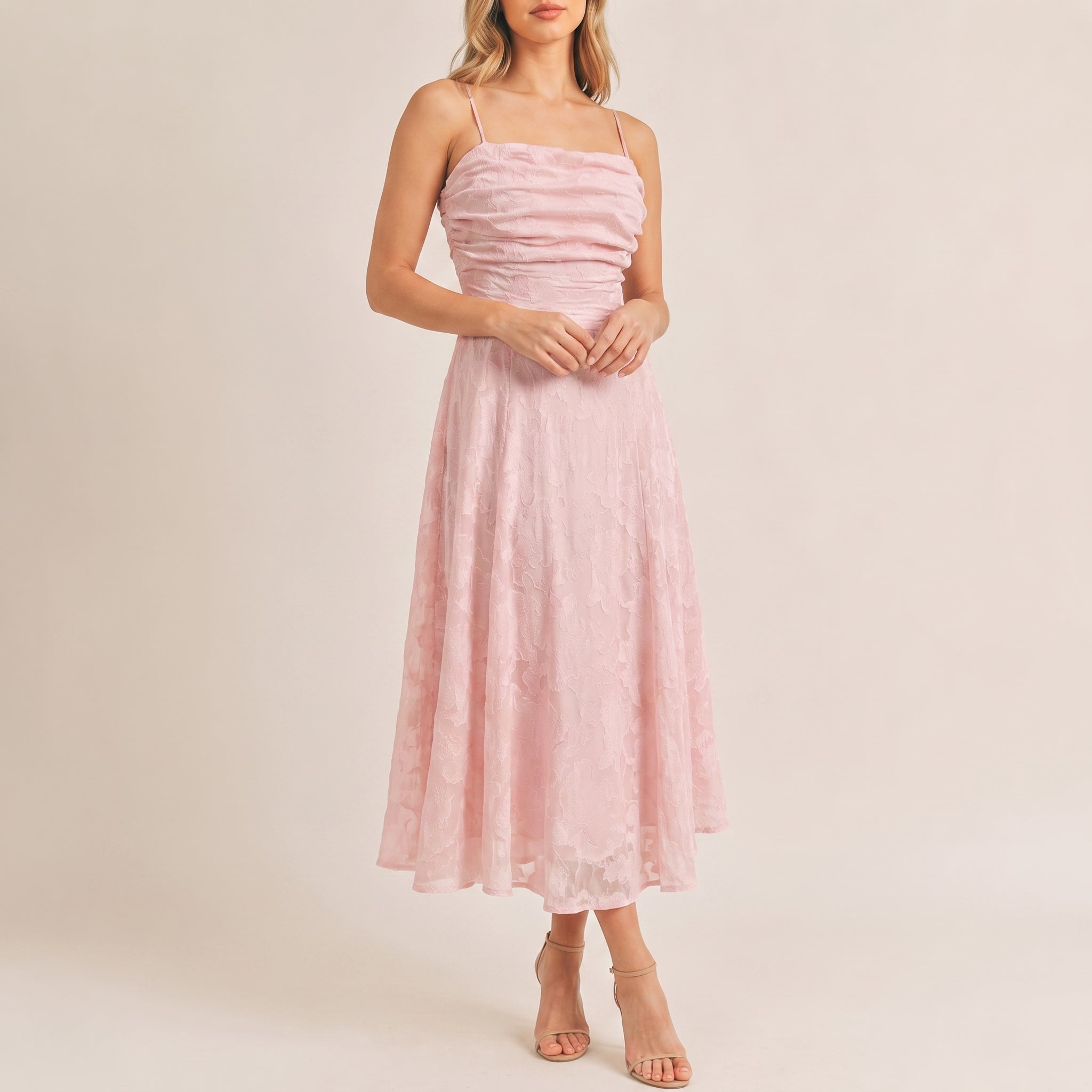 Georgia – Women's Floral Ruched Bodice Evening Maxi Dress - Dresses - Pink - Parker&Brooks