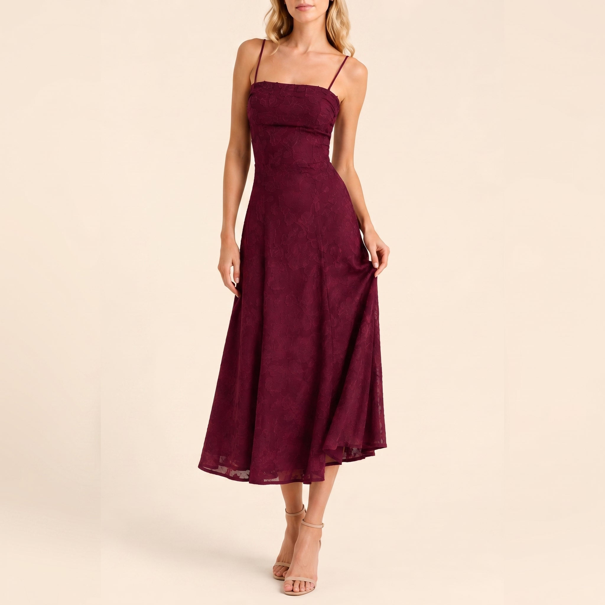Georgia – Women's Floral Ruched Bodice Evening Maxi Dress - Dresses - Burgundy - Parker&Brooks