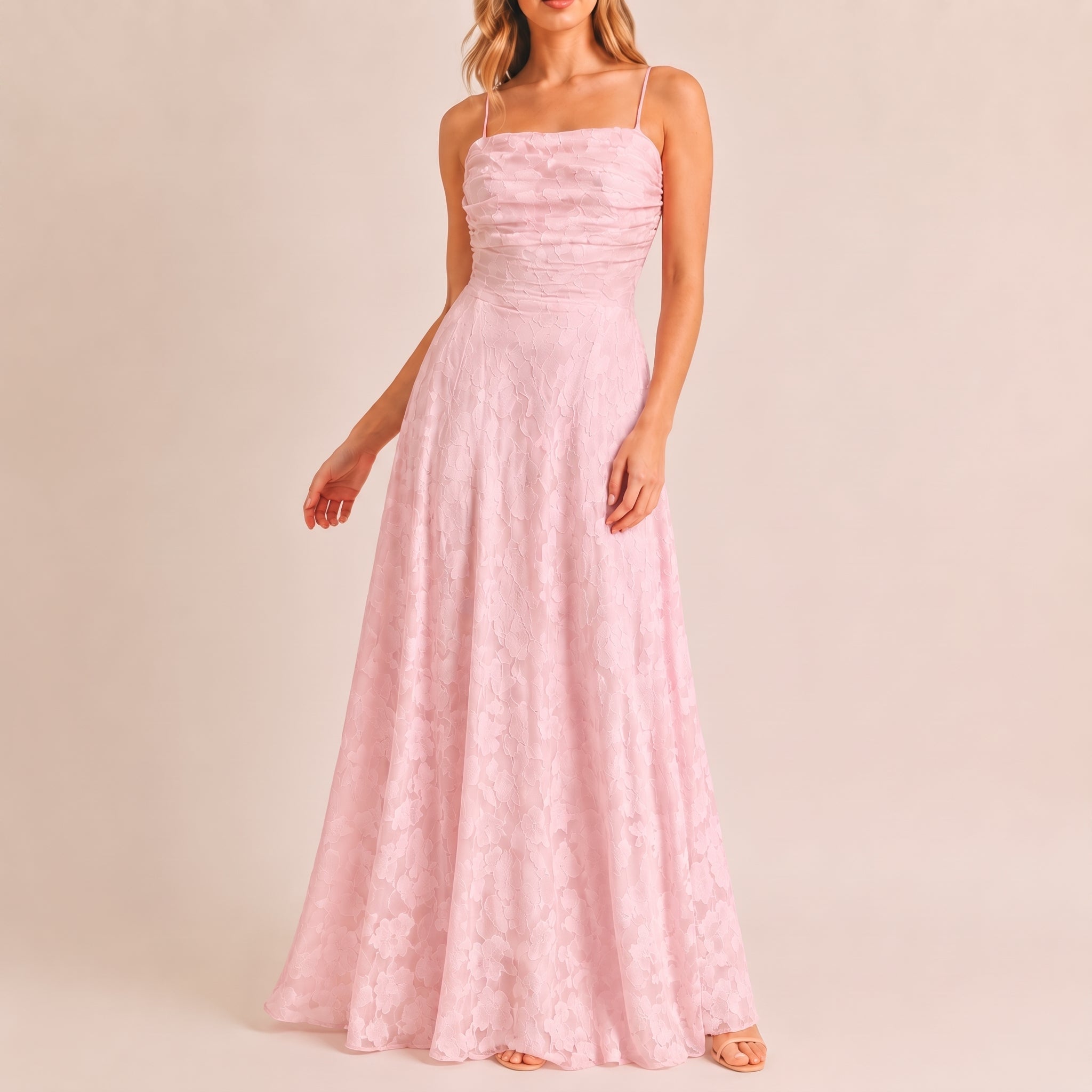 Georgia – Women's Floral Ruched Bodice Evening Maxi Dress - Dresses - Pink - Parker&Brooks